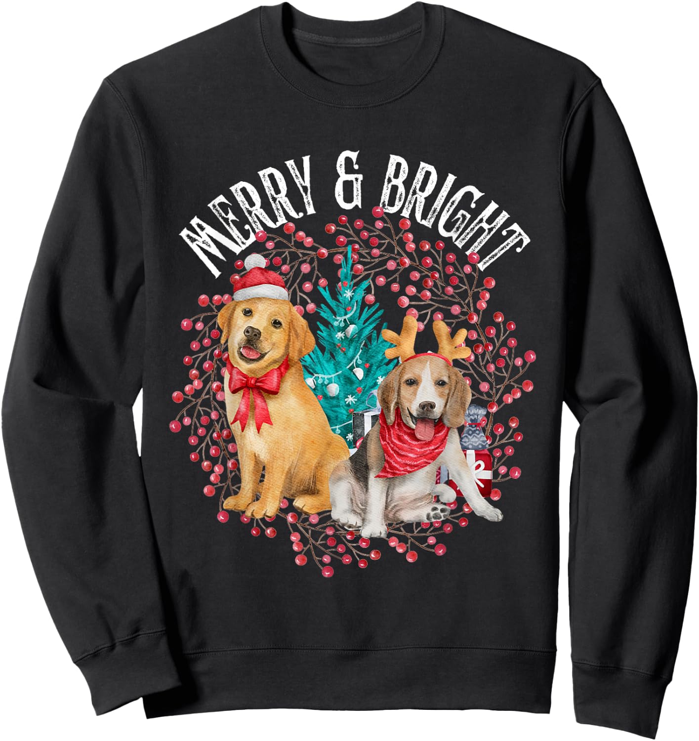 Christmas Beagle and Golden Retriever Sweatshirt - Sweatshirt | Black