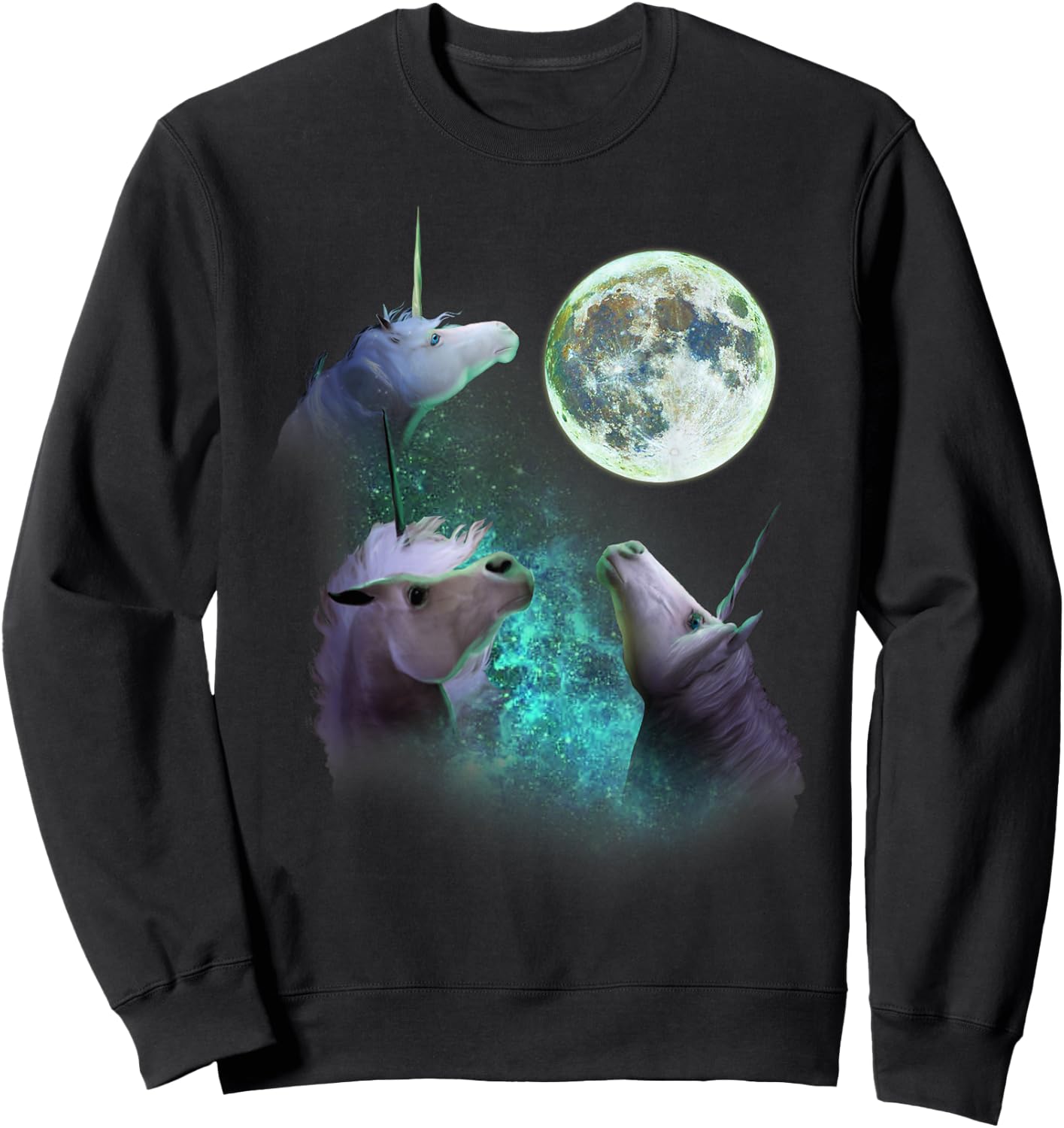 Three Unicorns Howl At Moon 3 Wolfs Wolves Funny Parody Sweatshirt - Sweatshirt | Black