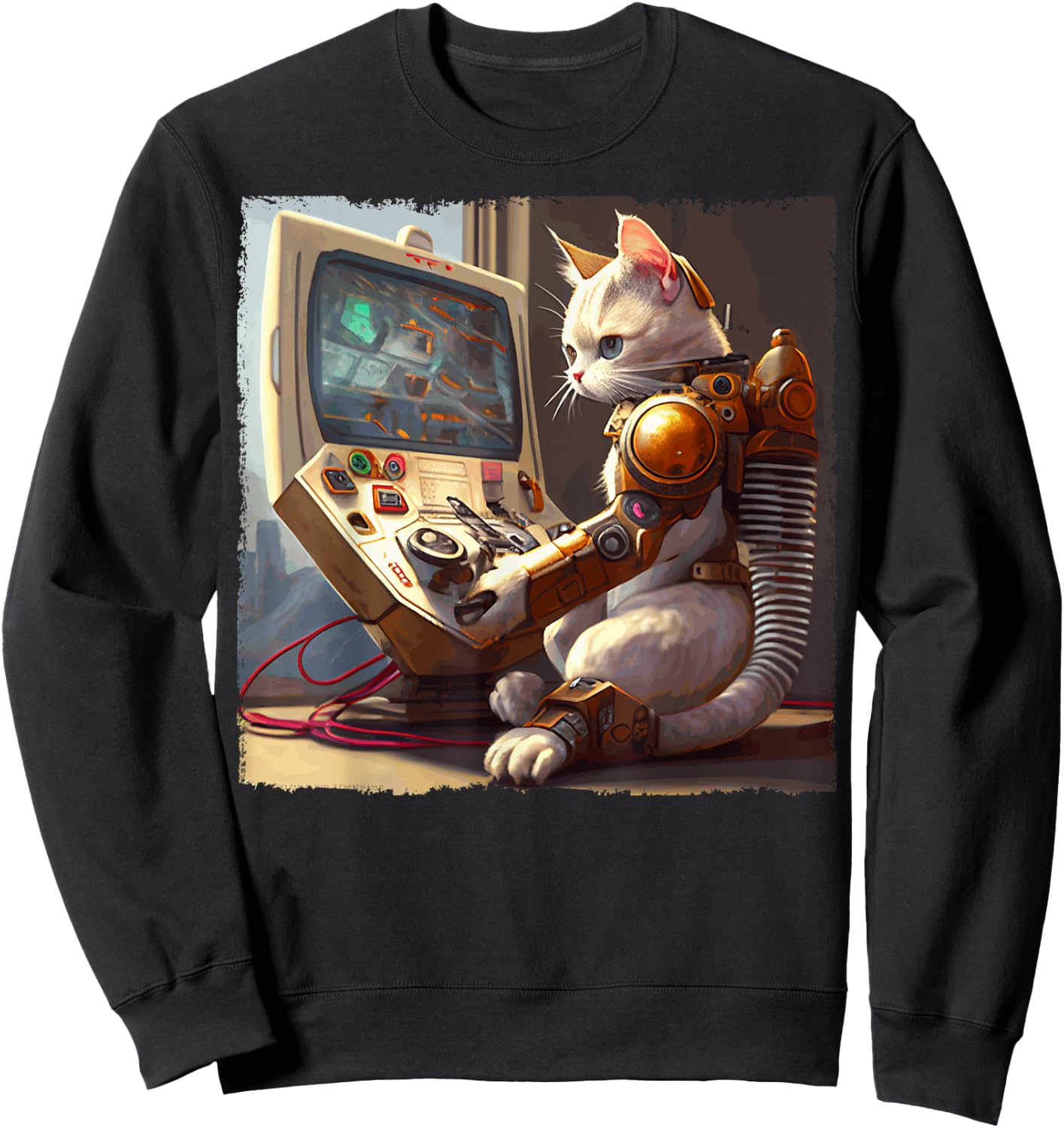 Funny Cat Robot Video Games Women Kids Sweatshirt - Sweatshirt | Black
