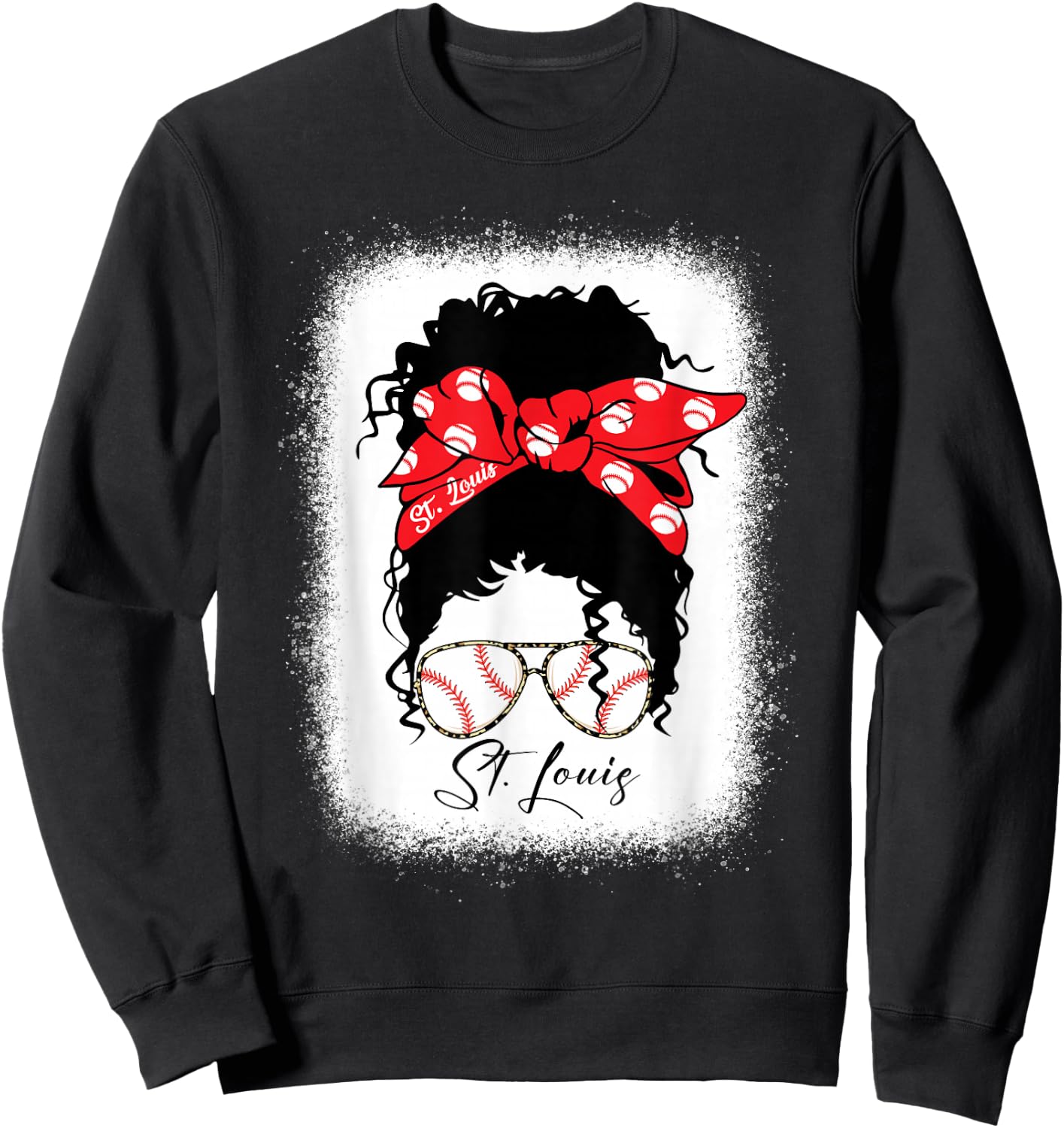St. Louis Messy Bun Bleached Baseball Fan I Love St. Louis Sweatshirt - Sweatshirt | Black