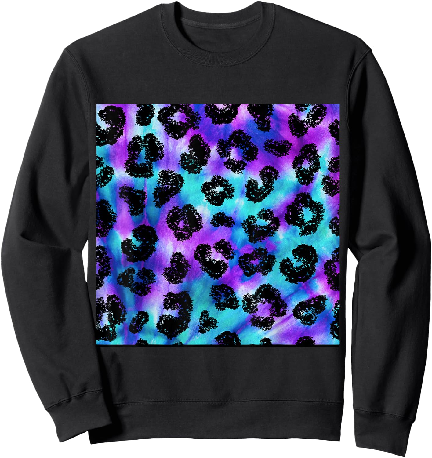 Purple Turquoise Black Leopard Tie Dye Print Cheetah Pattern Sweatshirt - Sweatshirt | Black