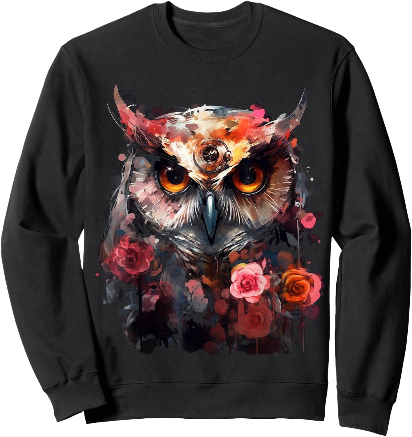 Owl Flowers Fantasy Animal Lovers - Bird Art Animal Owl Sweatshirt - Sweatshirt | Black
