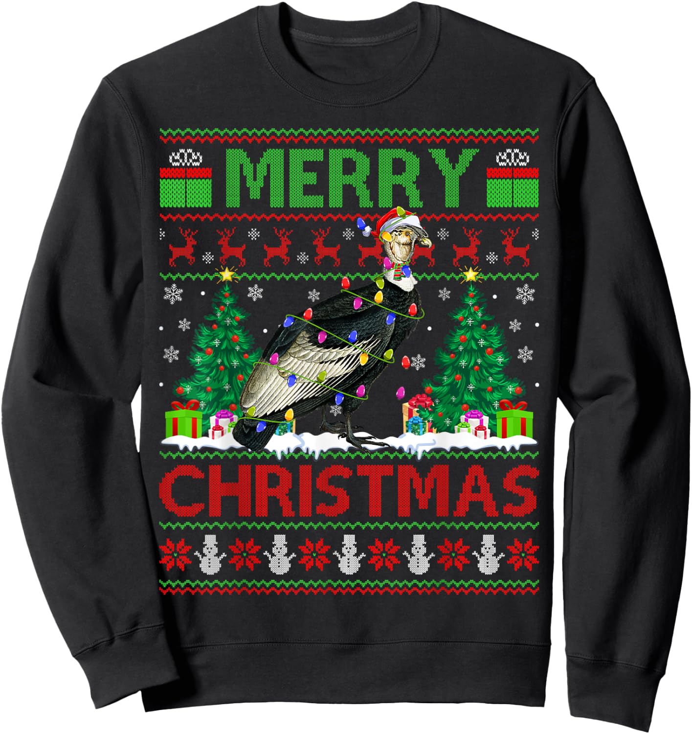 Condor Bird Lover Xmas Tree Ugly Santa Condor Christmas Sweatshirt - Sweatshirt | Black