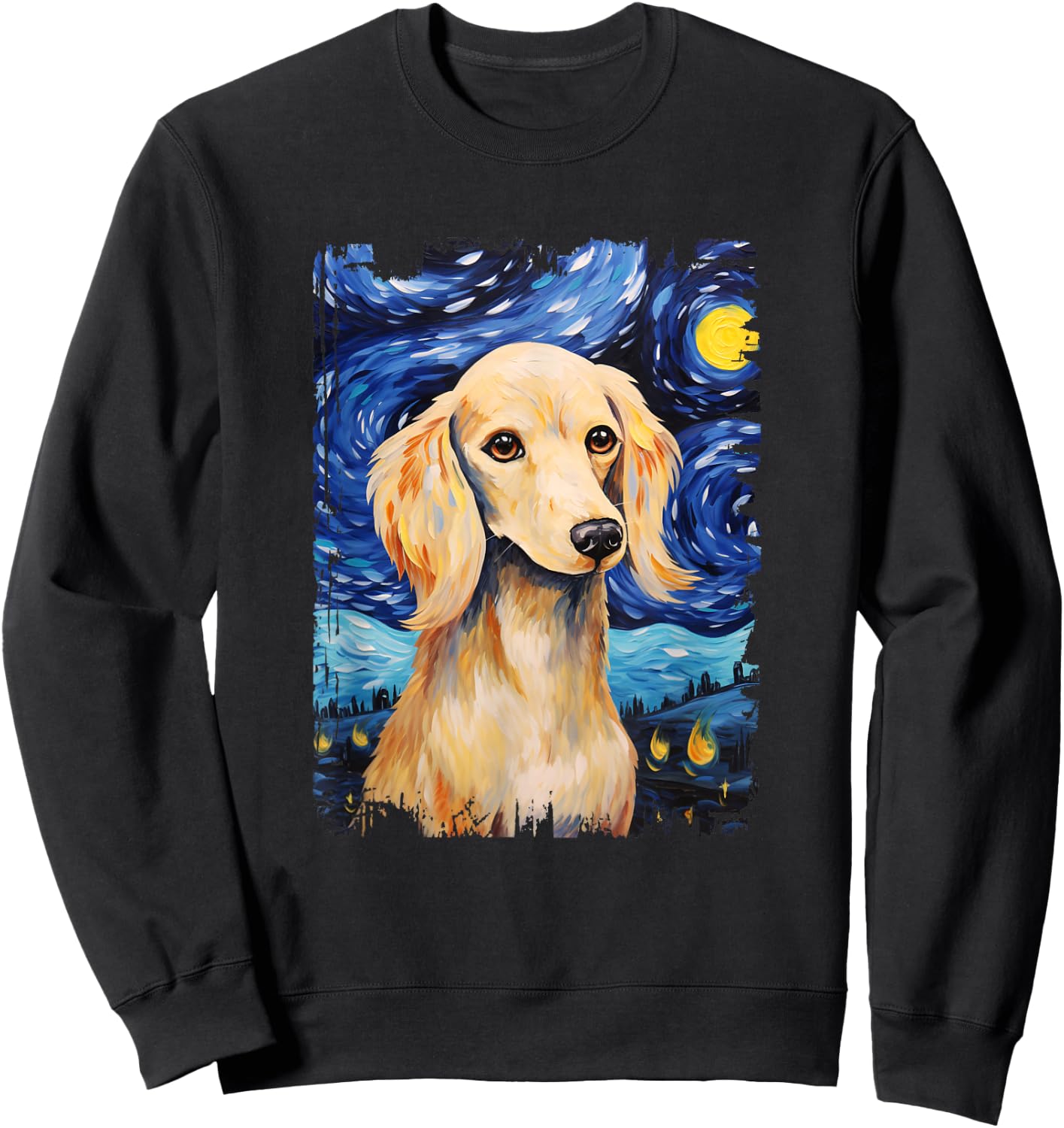 Cream Dachshund Dog Starry Night Painting Dog Mom Dad Sweatshirt - Sweatshirt | Black