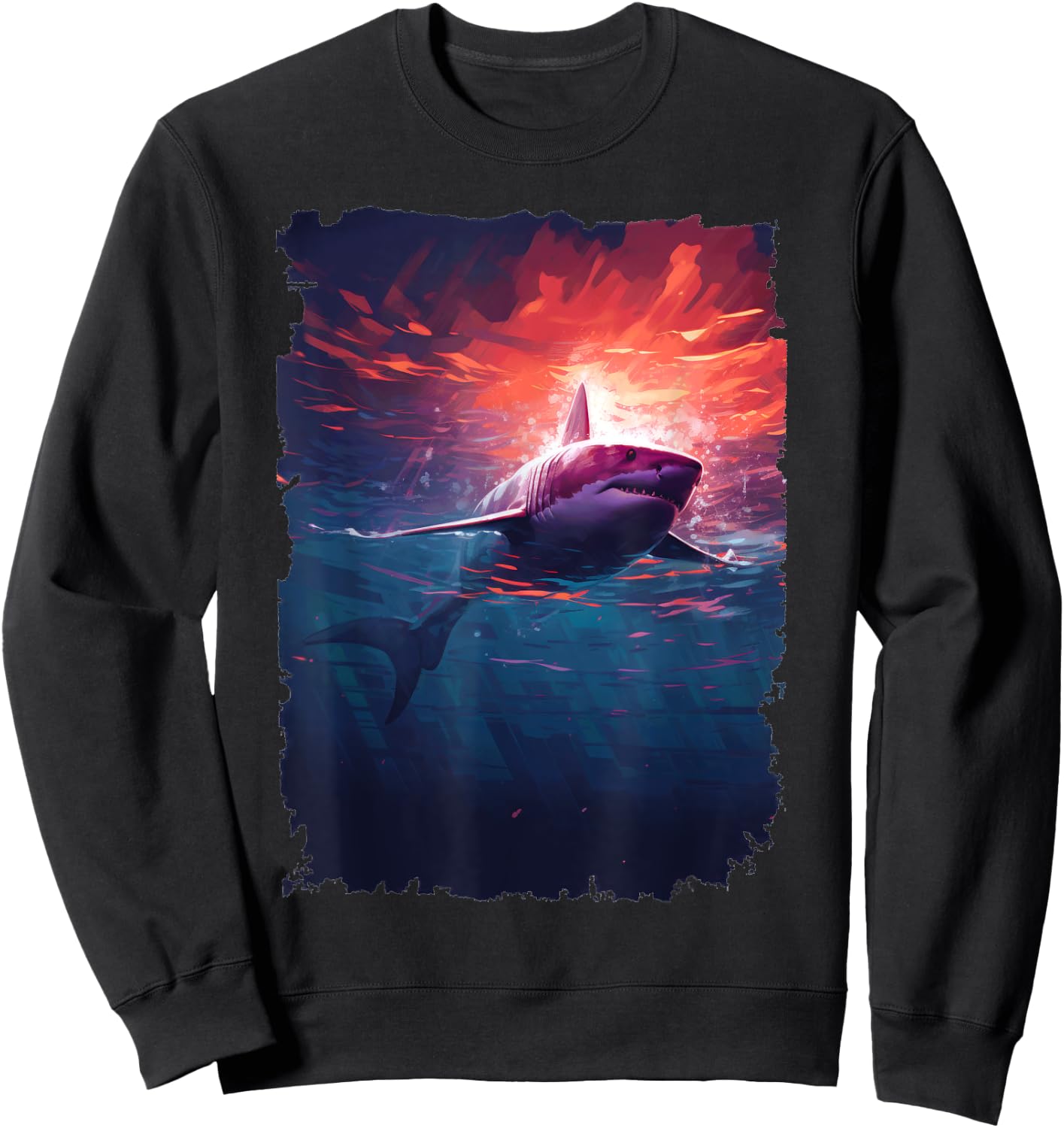 Great White Shark - Surfer Graphic Sweatshirt - Sweatshirt | Black