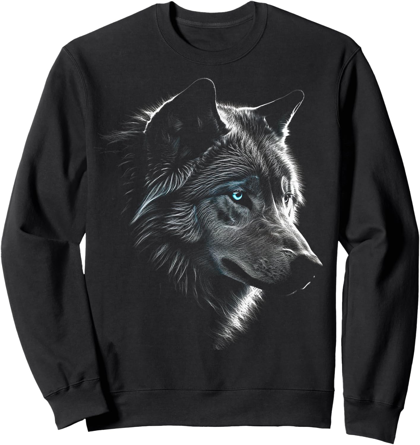 Wolf Portrait Blue Eyes - Artwork | Animal Motif Wolf Sweatshirt - Sweatshirt | Black