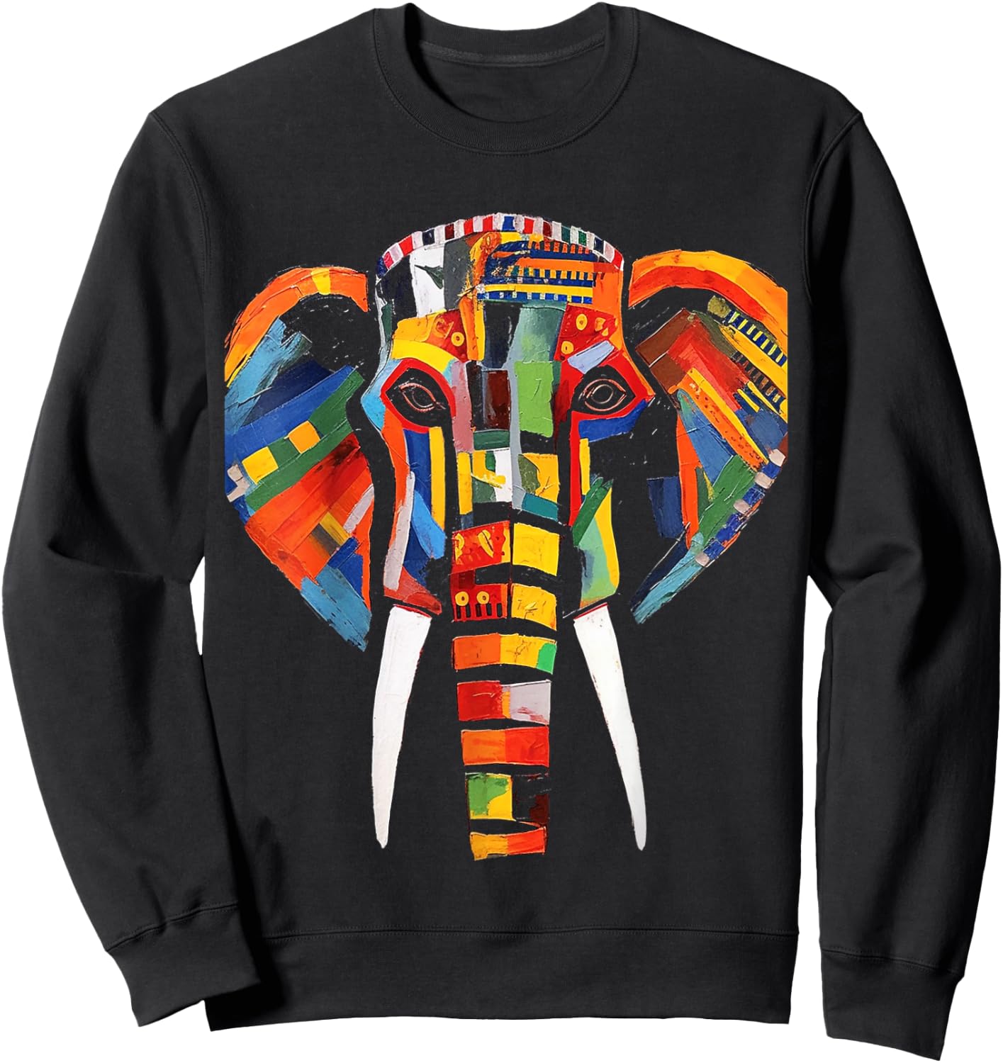 Elephant Colourful Artwork - Animal Motif Art Animal Elephant Sweatshirt - Sweatshirt | Black
