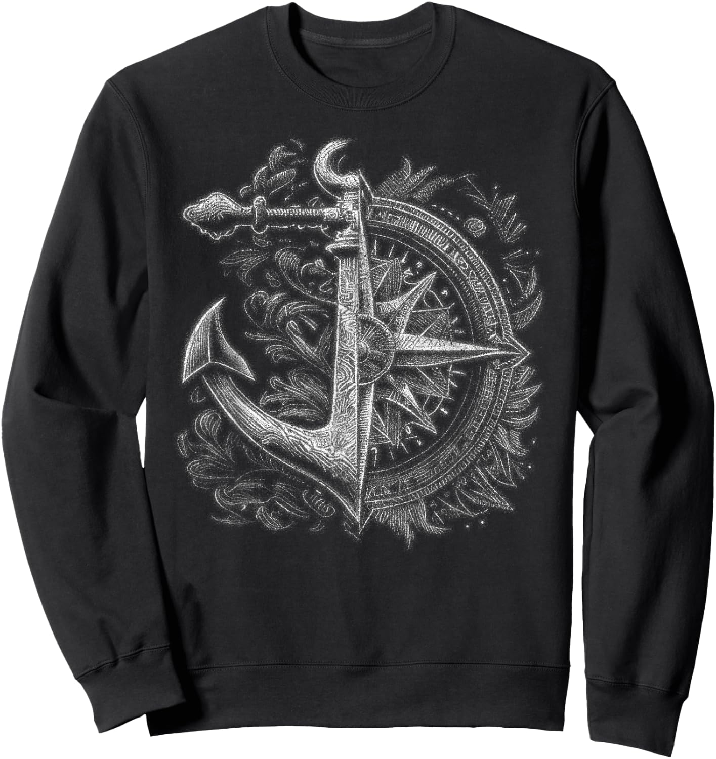 Compass and Anchor Boating Ocean sea Retro Vintage Sailor Sweatshirt - Sweatshirt | Black