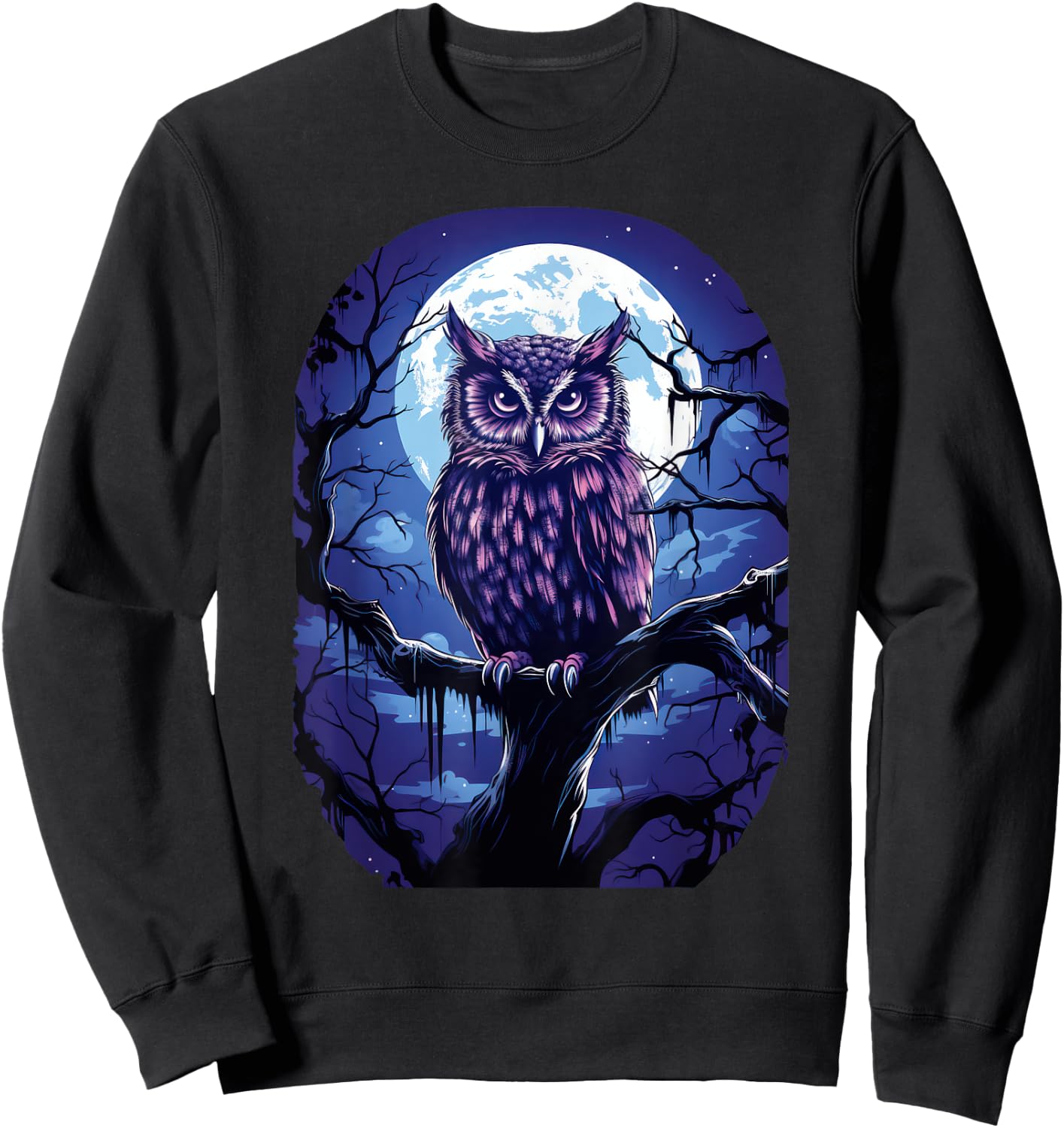 Owl Moon Graphic Women Men Girls Boys Sweatshirt - Sweatshirt | Black