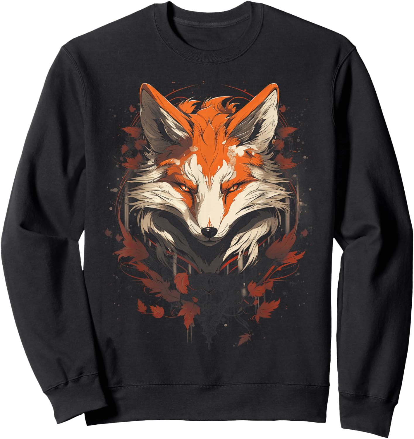 Anime Kitsune Artwork Fox Sweatshirt - Sweatshirt | Black