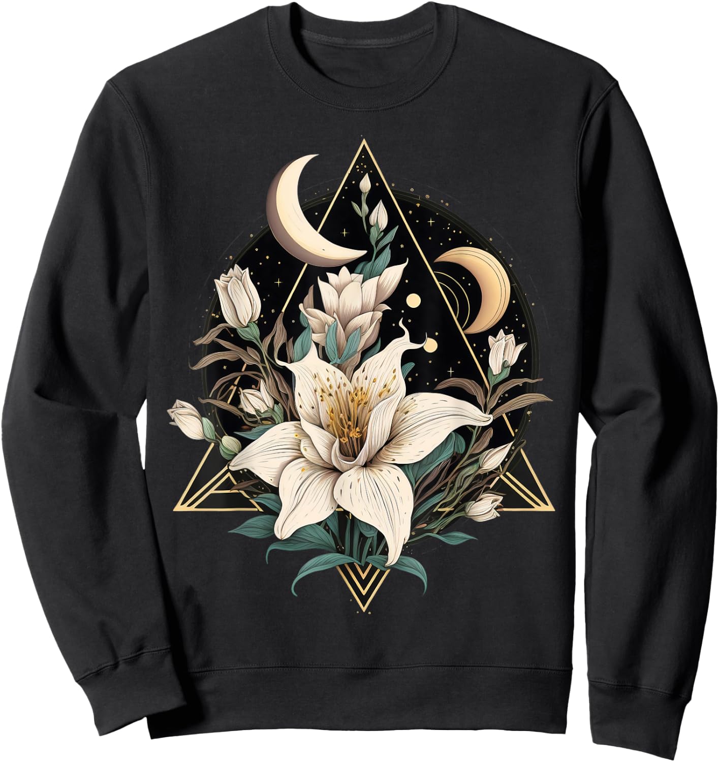 Beautiful Moon Lily Flower on floral Lily Sweatshirt - Sweatshirt | Black