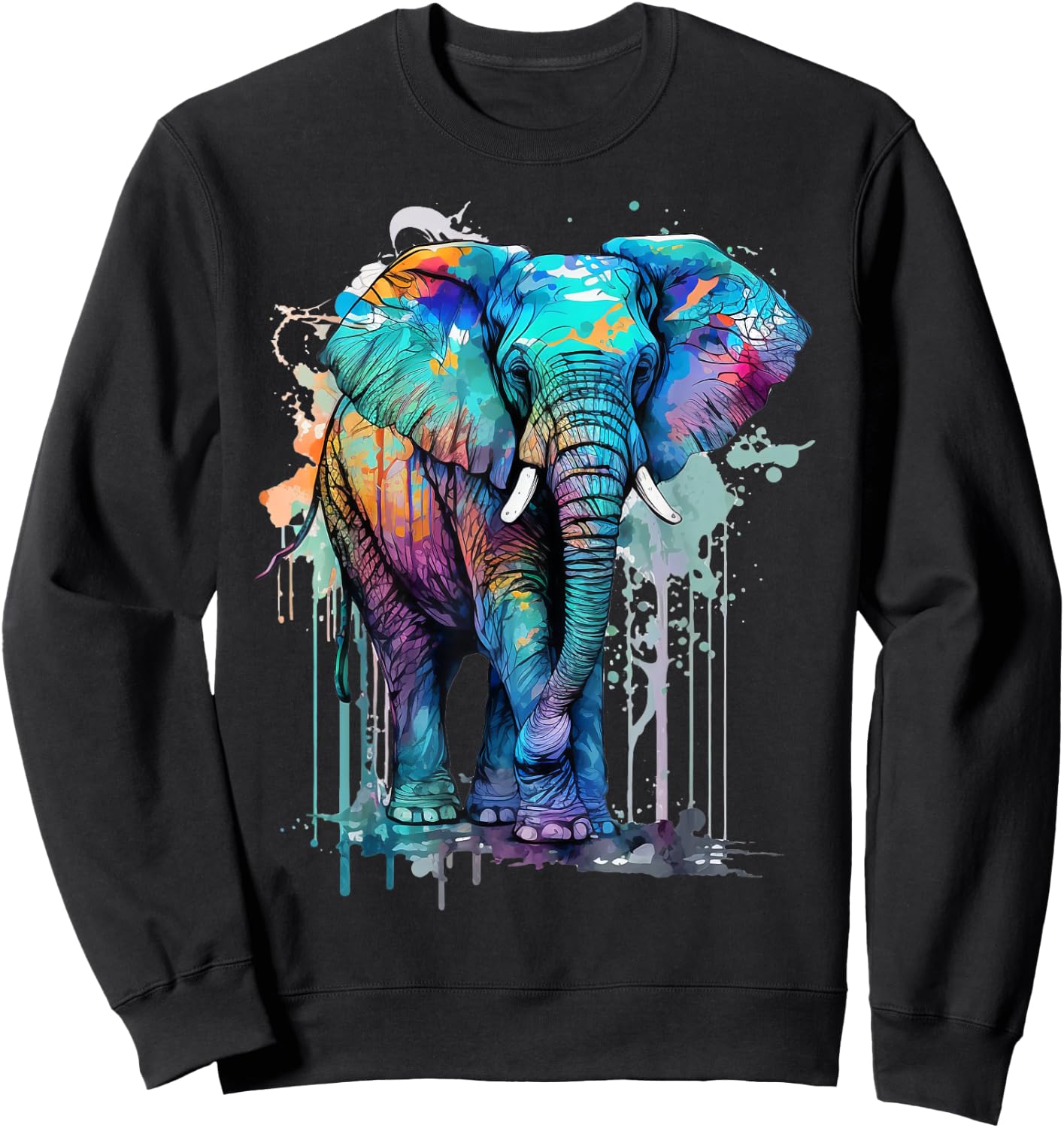 Elephant Lover Elephant Kids - Black, Small - -Kids, Modern, Artistic Pop Art Design, Short Sleeve, , Classic Fit, Cotton 60% Polyester 40% Sweatshirt - Sweatshirt | Black