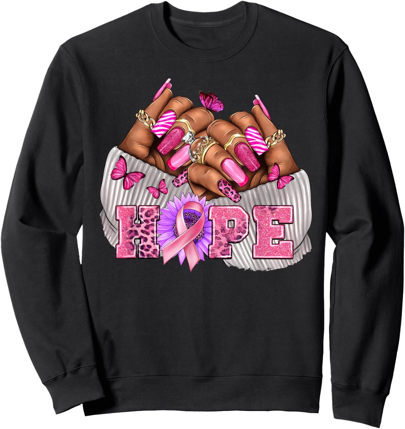 Black Woman Breast Cancer Nails Black Queen October HOPE Sweatshirt - Sweatshirt | Black