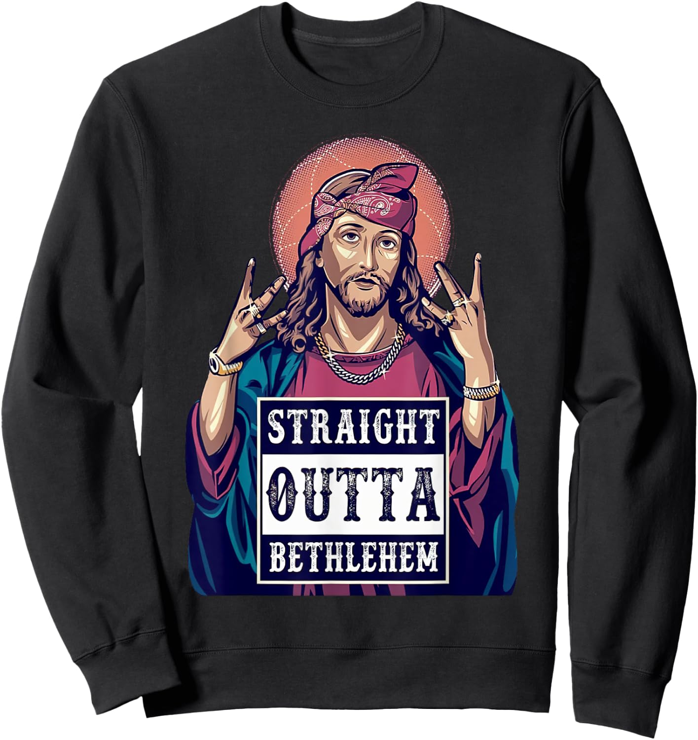 Funny Jesus Funny Christian Straight Outta Bethlehem Sweatshirt - Sweatshirt | Black