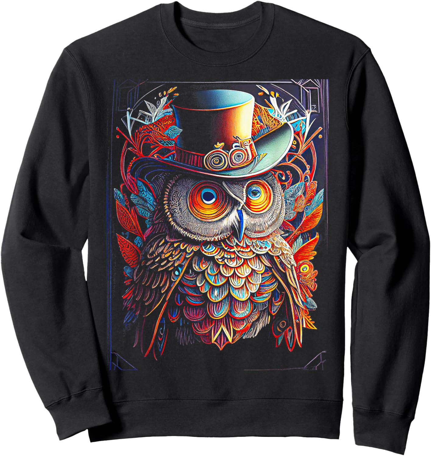 Owl Colorful Bird Art Owl Graphic Animal Owls Owl Sweatshirt - Sweatshirt | Black
