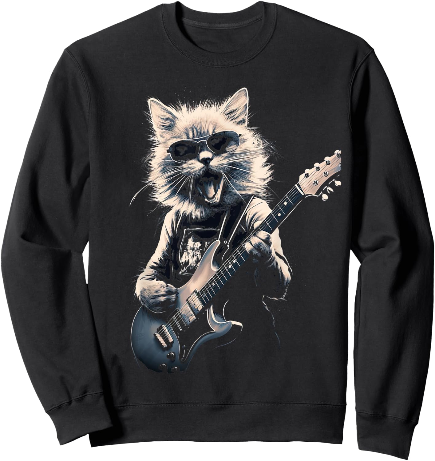 Cat Playing Bass Guitar Guitarist Rocker Cool Sweatshirt - Sweatshirt | Black
