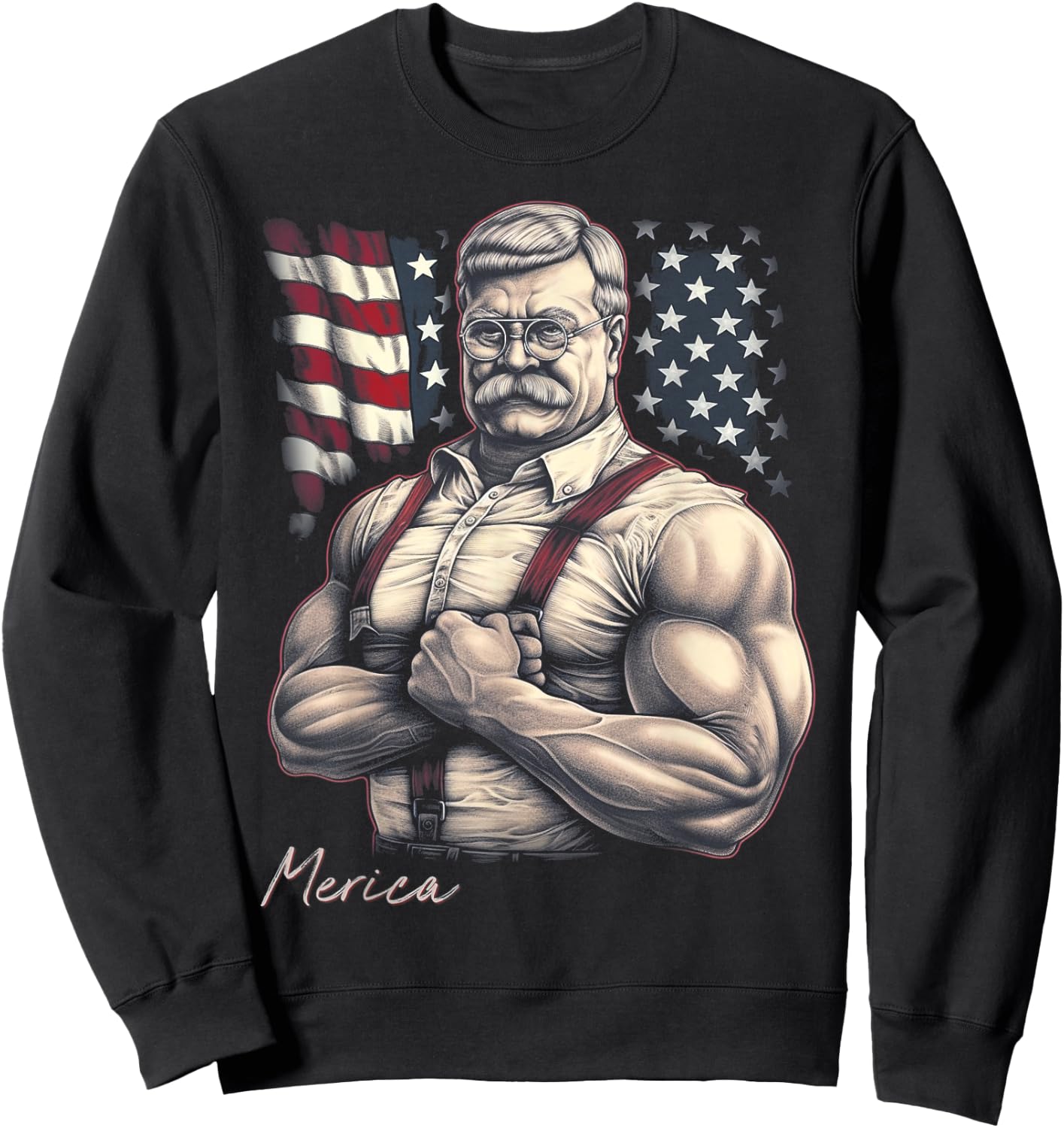USA 4th Of July, Teddy Roosevelt Funny Workout Muscles Women Kids Men Sweatshirt - Sweatshirt | Black