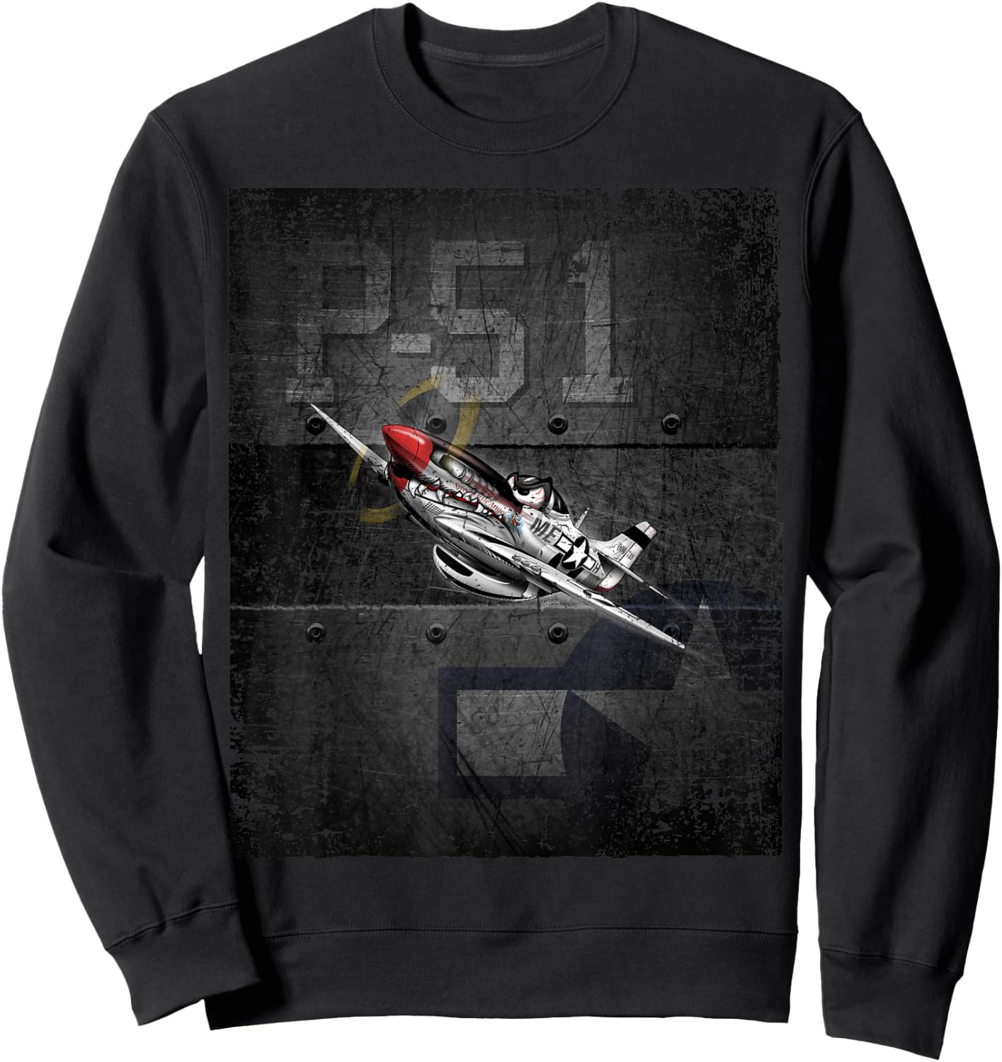 P51 Military Fighter Airplane WW-II Warbird Cartoon Sweatshirt - Sweatshirt | Black