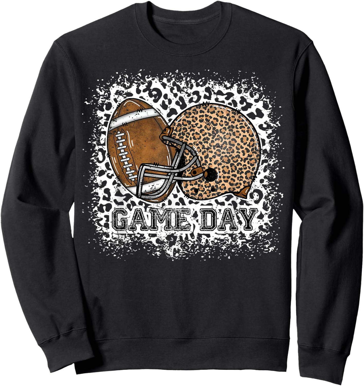 Bleached Game Day Leopard Football Helmet Sport Mom Girls Sweatshirt - Sweatshirt | Black