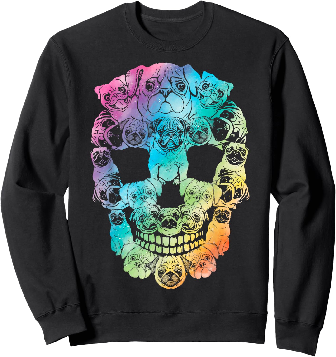 Halloween Pug skull skeleton Pug Dog costume Pug tie dye Women Kids Sweatshirt - Sweatshirt | Black