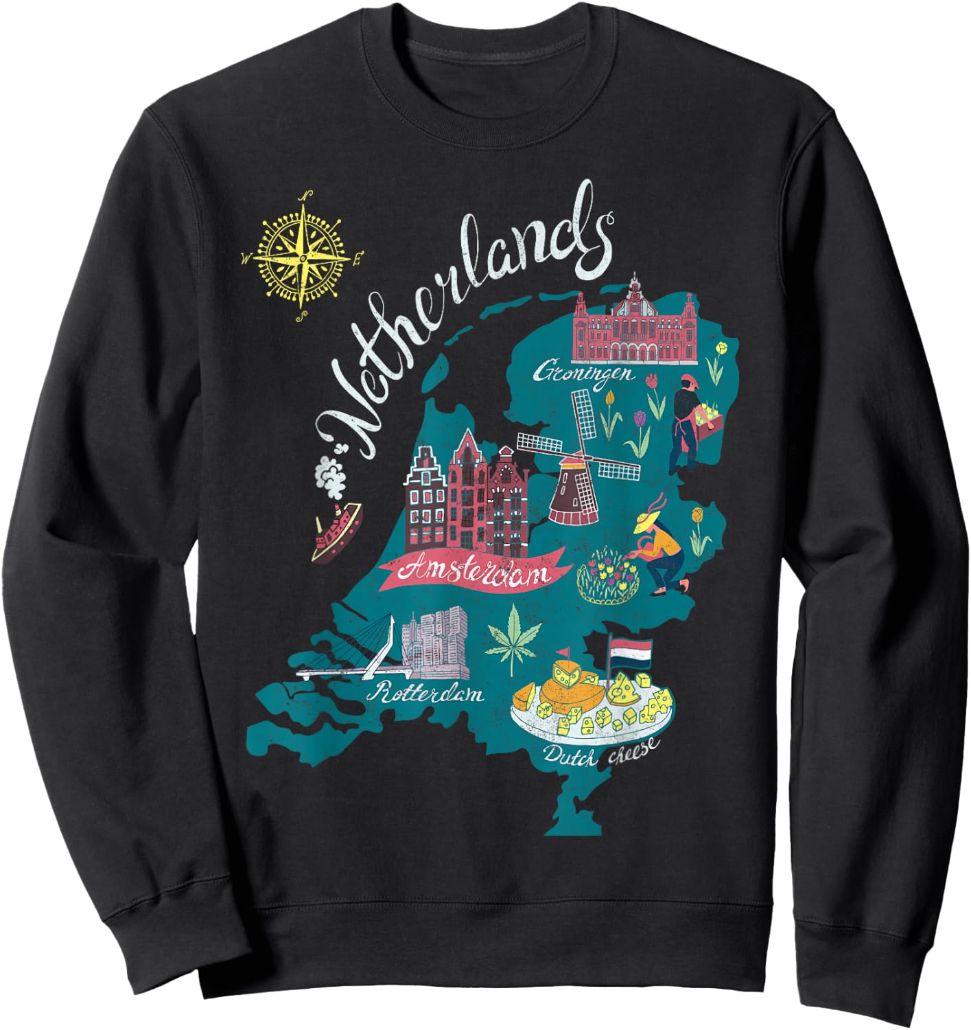 Europe Netherlands Map Holland Amsterdam Vacation Souvenir Sweatshirt - Sweatshirt | Black