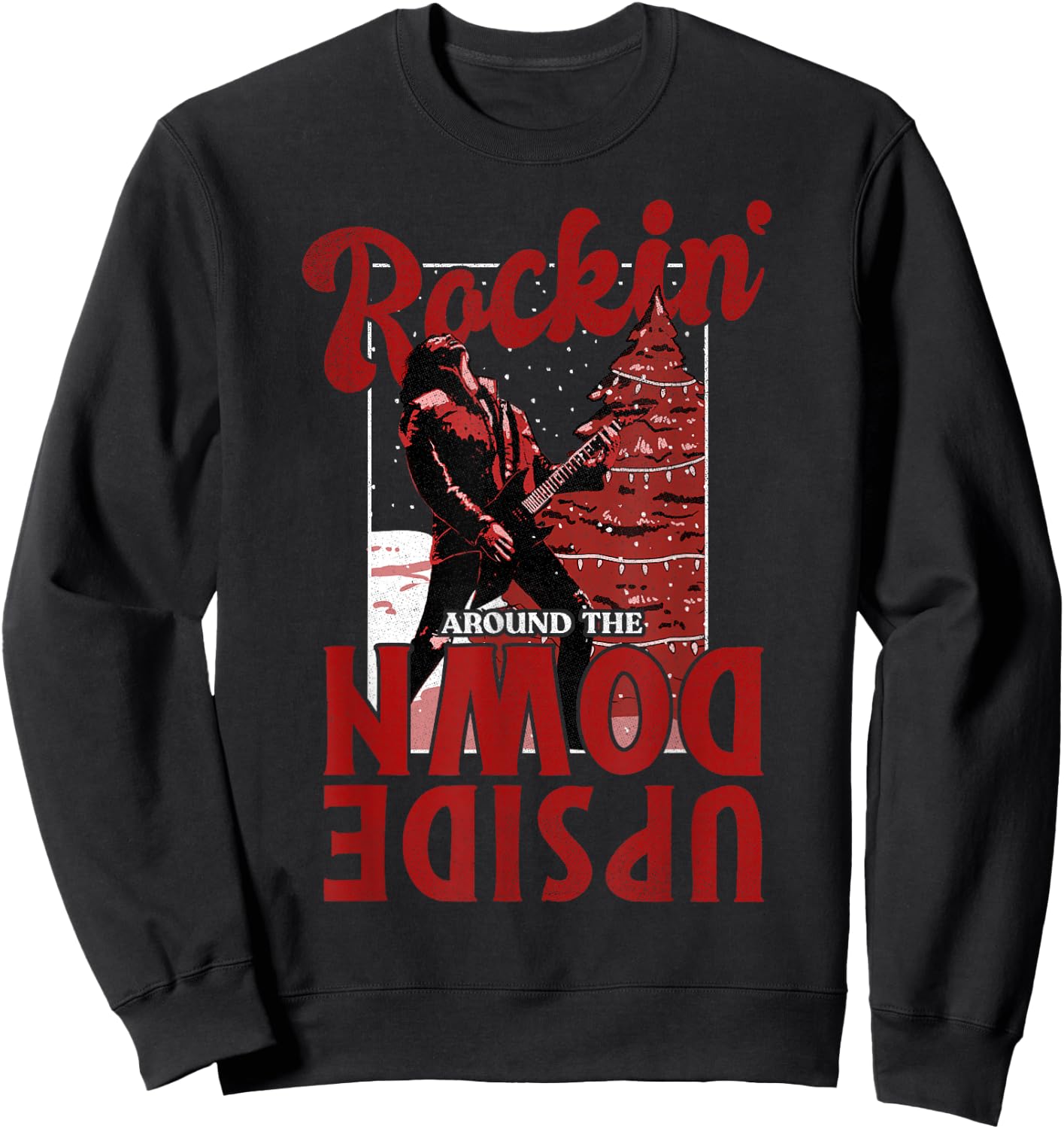 Stranger Things Christmas Eddie Munson Rockin' Upside Down Sweatshirt - Sweatshirt | Black