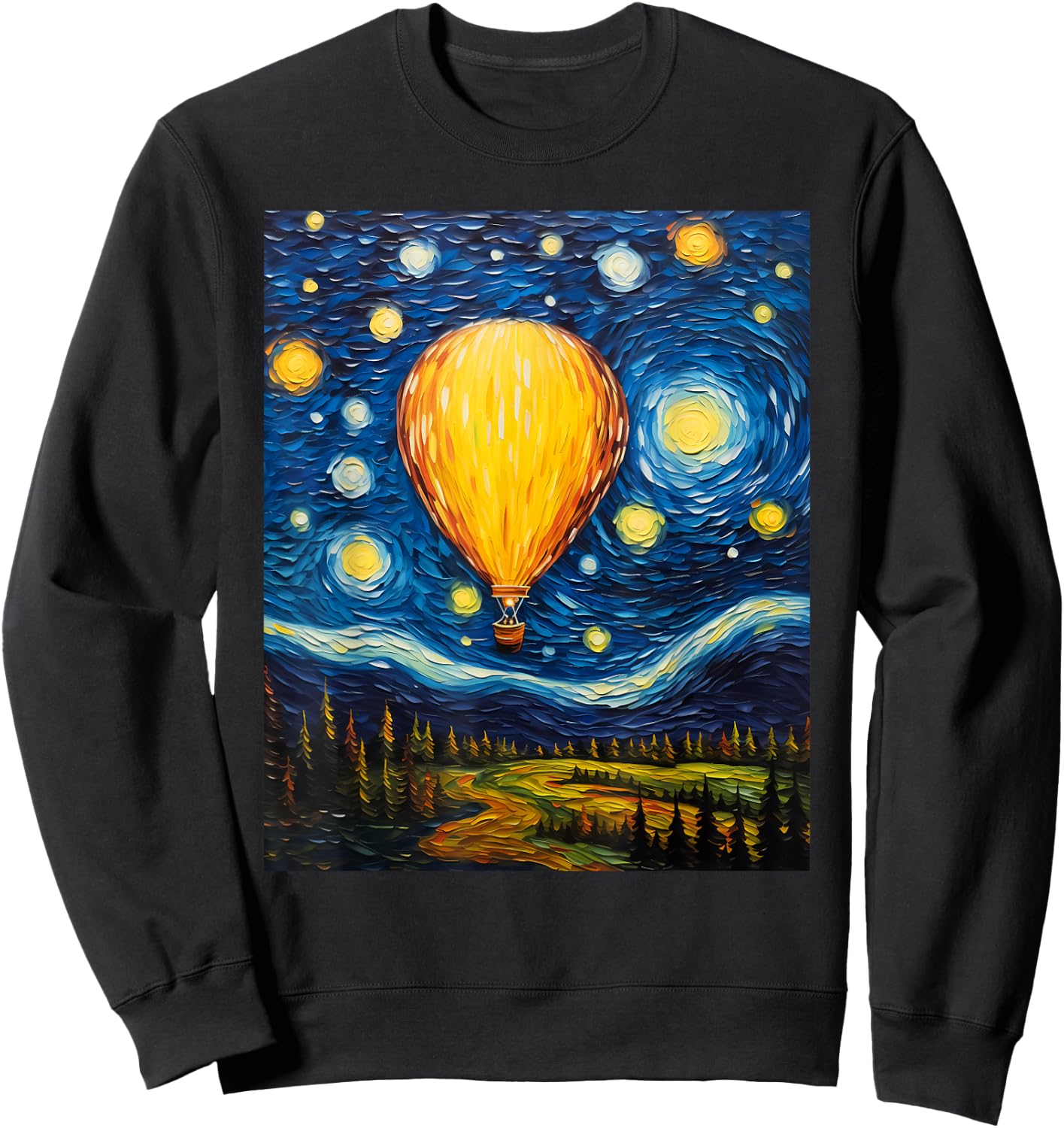 Surrealism Starry Night Hot Air Balloon Sweatshirt - Sweatshirt | Black