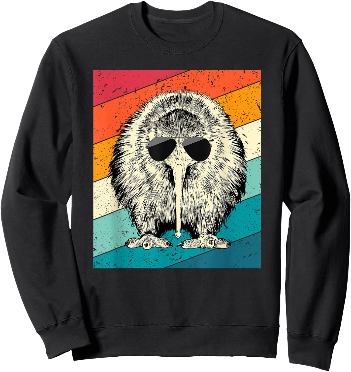 Retro Vintage Kiwi Bird with Sunglasses Animal Lovers Sweatshirt - Sweatshirt | Black