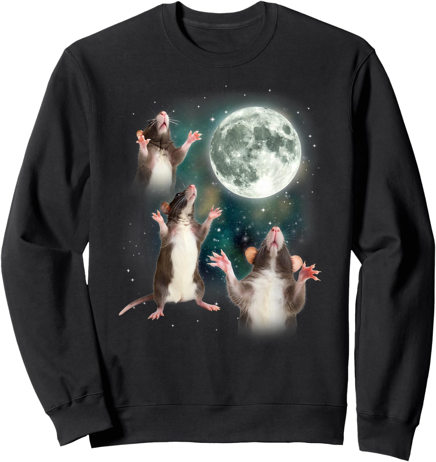 Three Rat Moon | 3 Rats with Dead Moon Oddly Specific Cursed Sweatshirt - Sweatshirt | Black