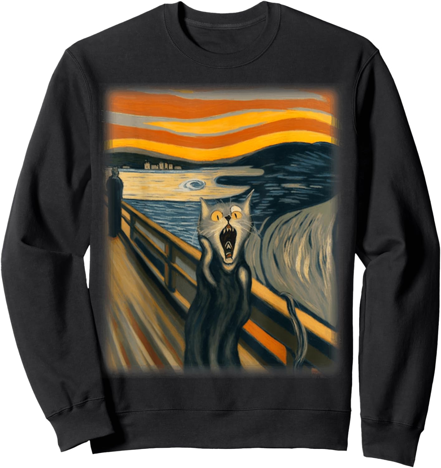 The Scream Cat Funny Munch Cat | Cat Lover, Cat Mom, Cat Dad Sweatshirt - Sweatshirt | Black