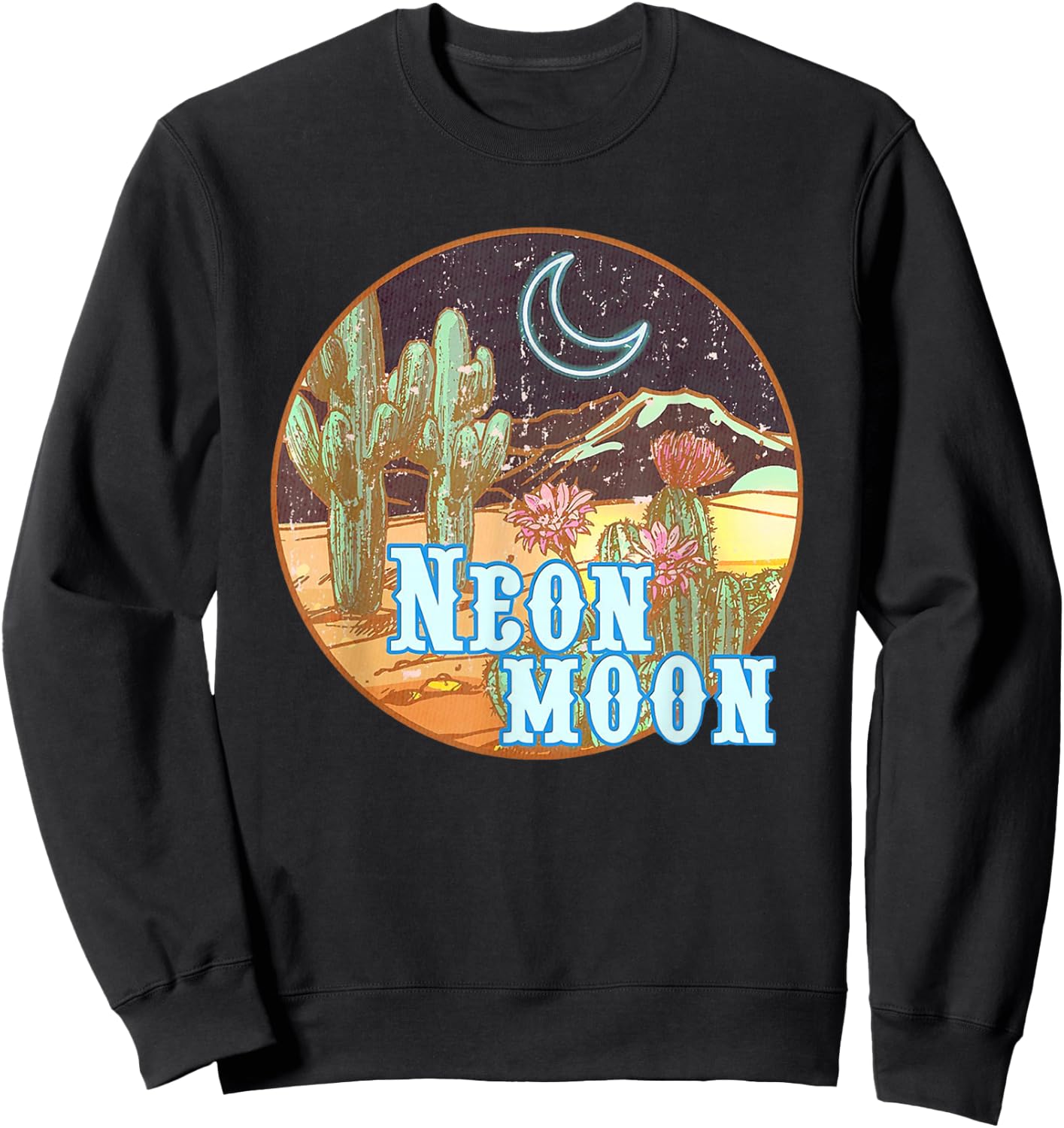 Neon 90s Moon Country Western Cowboy Cowgirl Sweatshirt - Sweatshirt | Black
