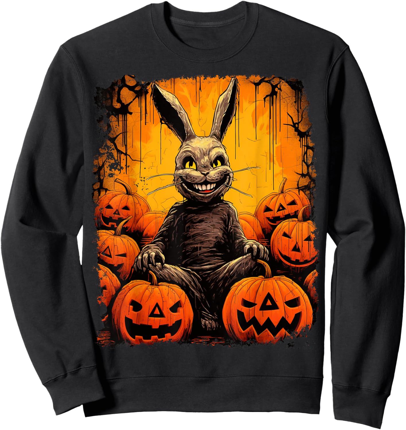 Pop Art Colorful Bunny Rabbit Halloween Pumpkin Sweatshirt - Sweatshirt | Black