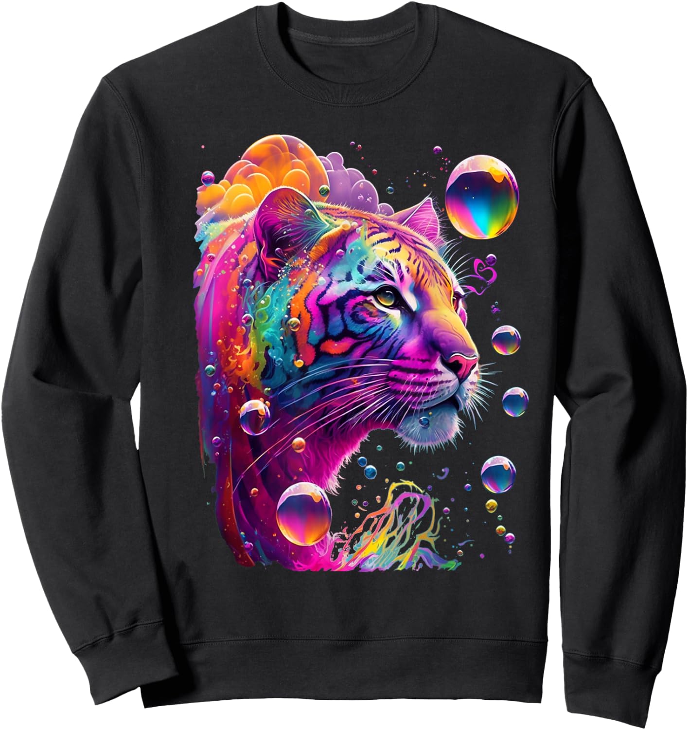 Colorful Rainbow Tiger Graphic Sweatshirt - Sweatshirt | Black