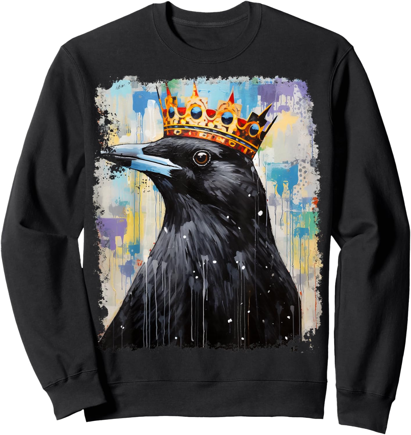 Pop Art Colorful Crow Raven King Queen Crown Sweatshirt - Sweatshirt | Black