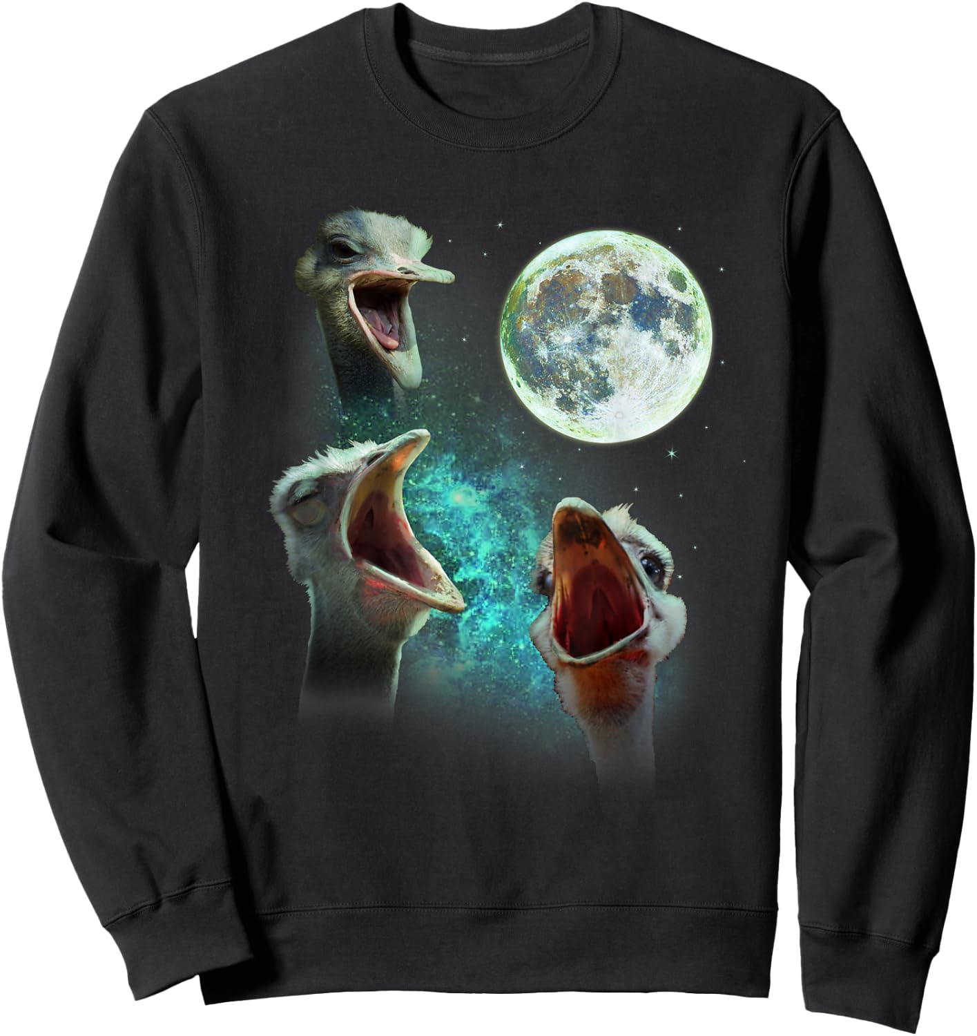 Three Ostriches Howl At Moon 3 Wolfs Wolves Fun Parody Sweatshirt - Sweatshirt | Black