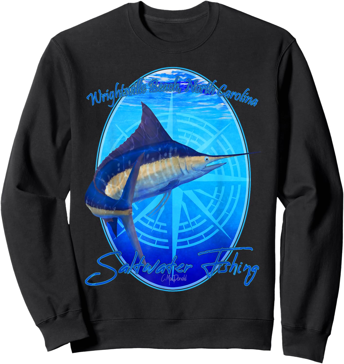 Saltwater Fishing Wrightsville Beach NC Offshore Fish Men Women Kids Sweatshirt - Sweatshirt | Black