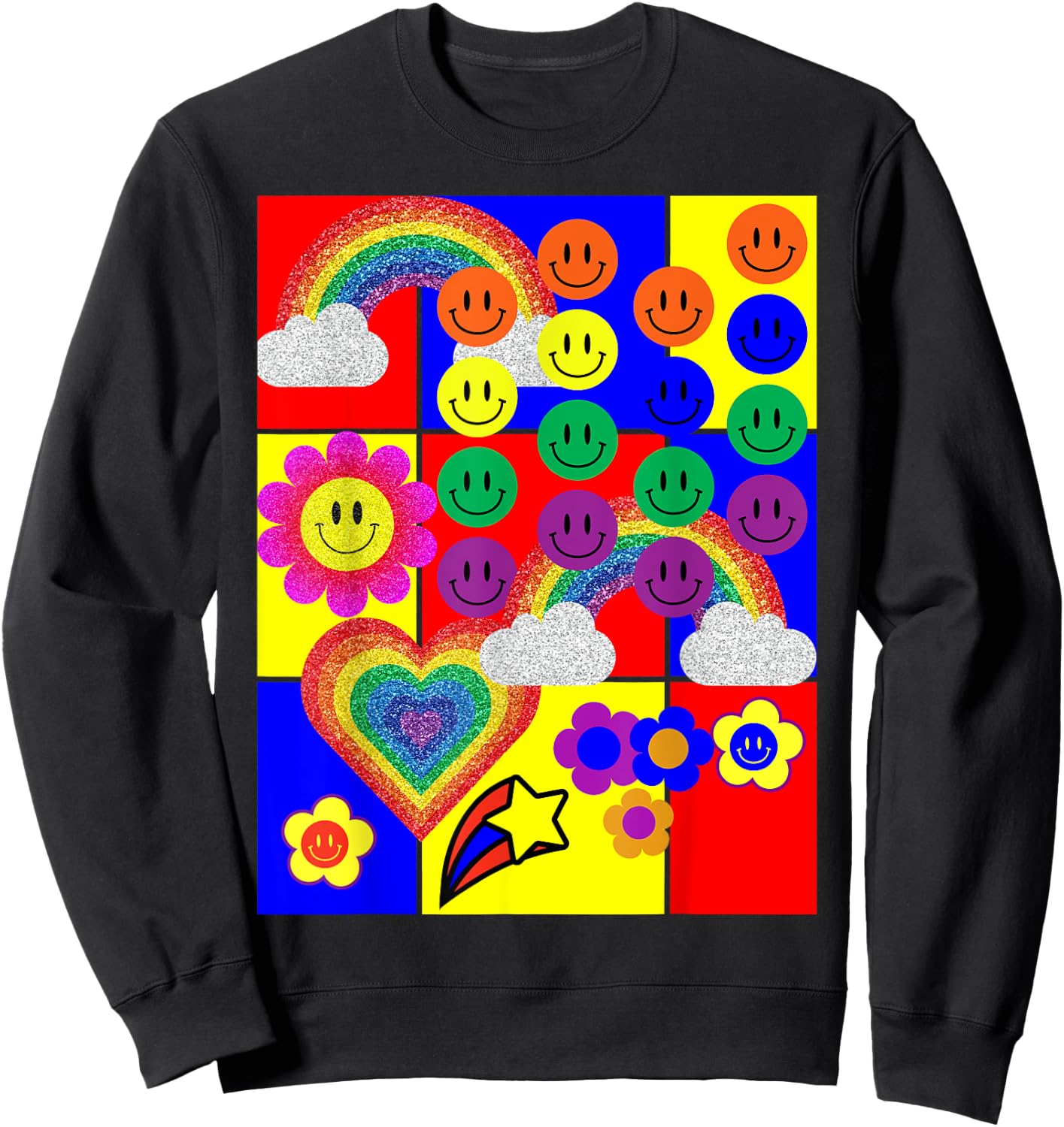 Kidcore Flower Heart Faces Sweatshirt - Sweatshirt | Black
