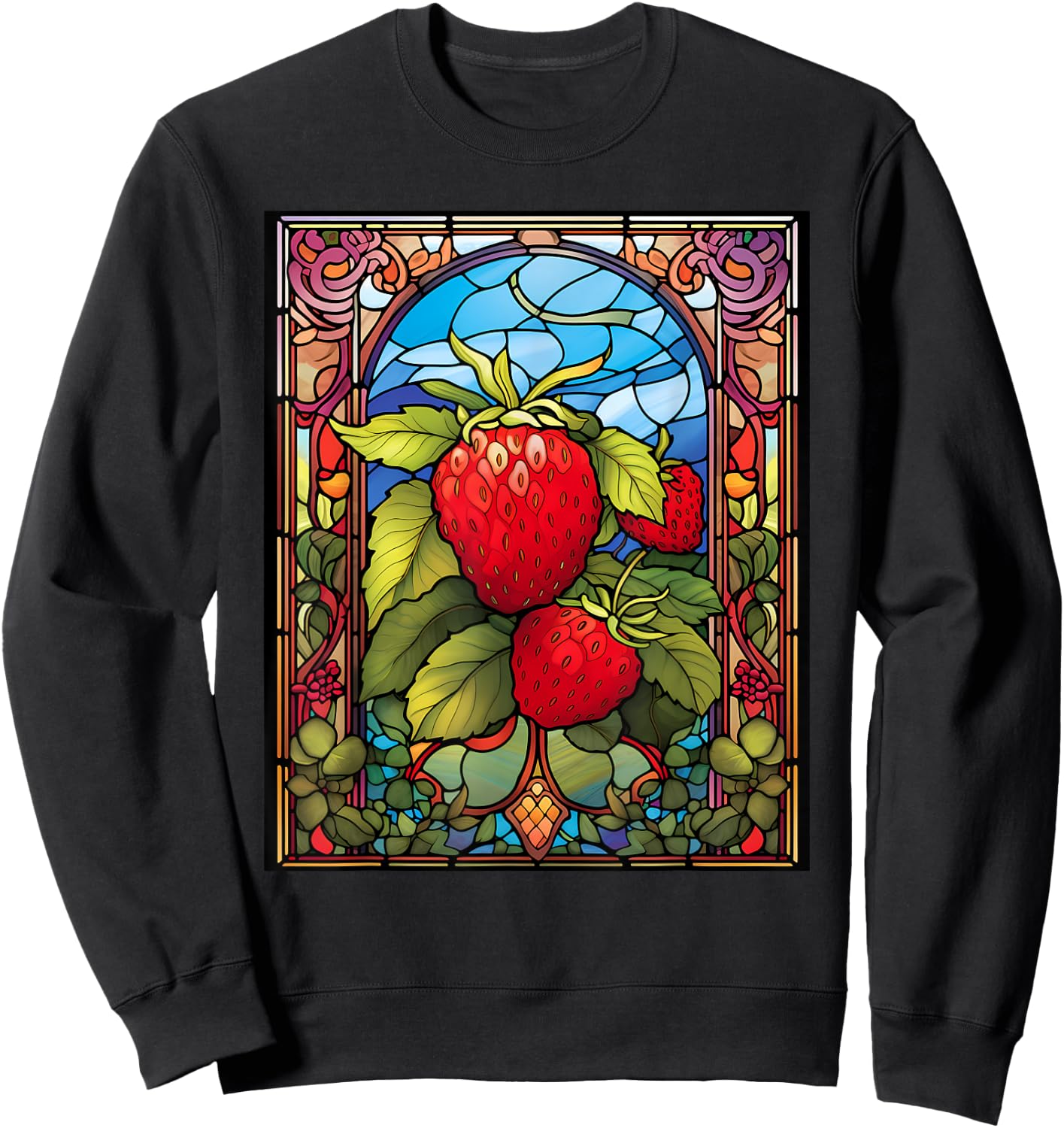 Stained Glass Style Strawberry Sweatshirt - Sweatshirt | Black