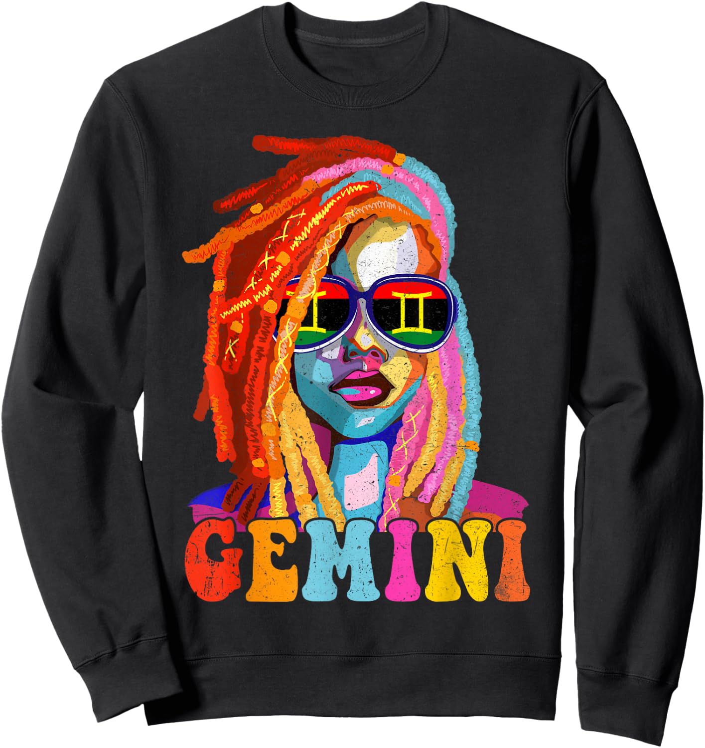 Gemini Queen African American Loc'd Women Zodiac Sign Sweatshirt - Sweatshirt | Black