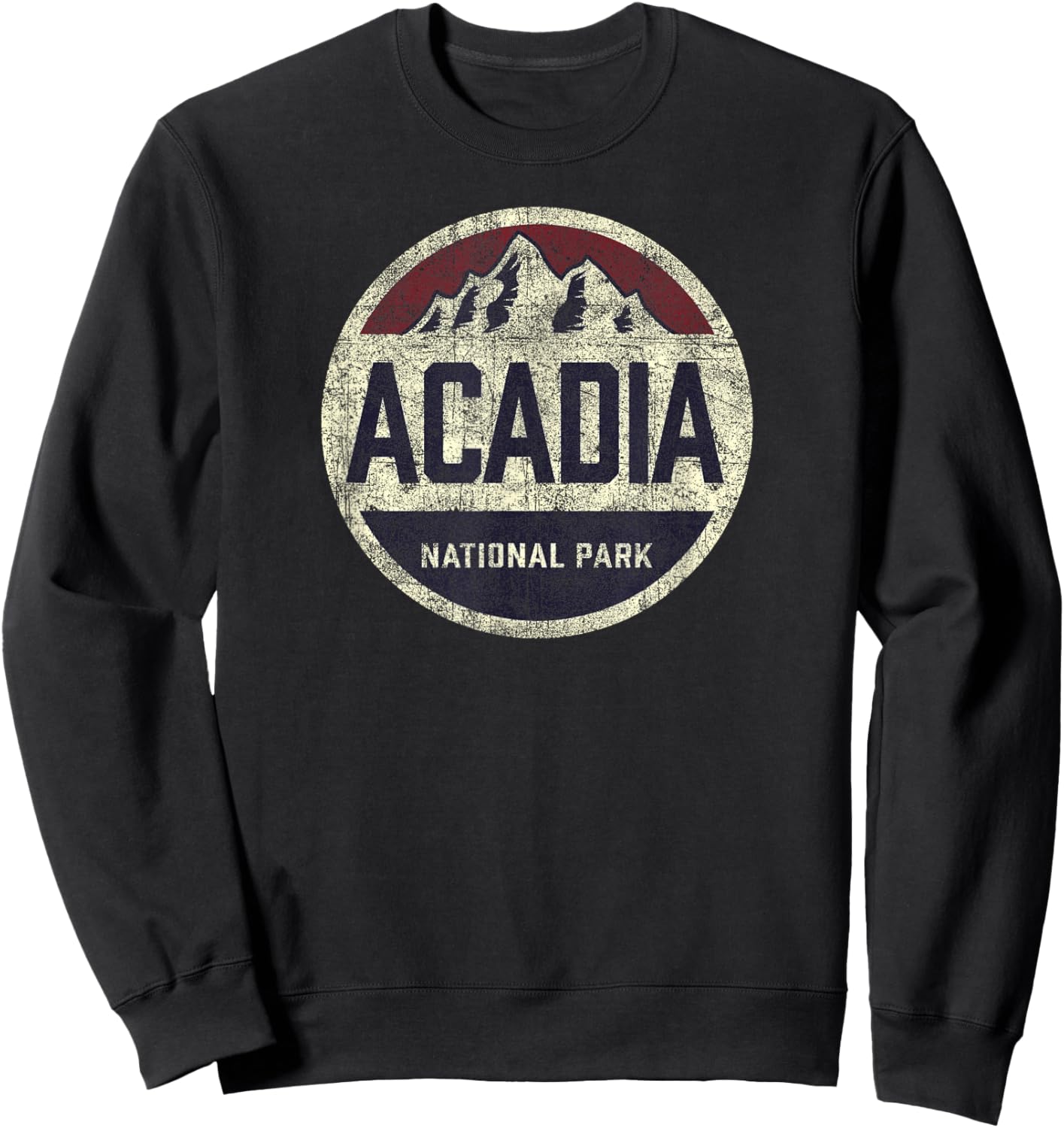 Retro Acadia National Park Vintage Mountain Women Men Hiking Sweatshirt - Sweatshirt | Black