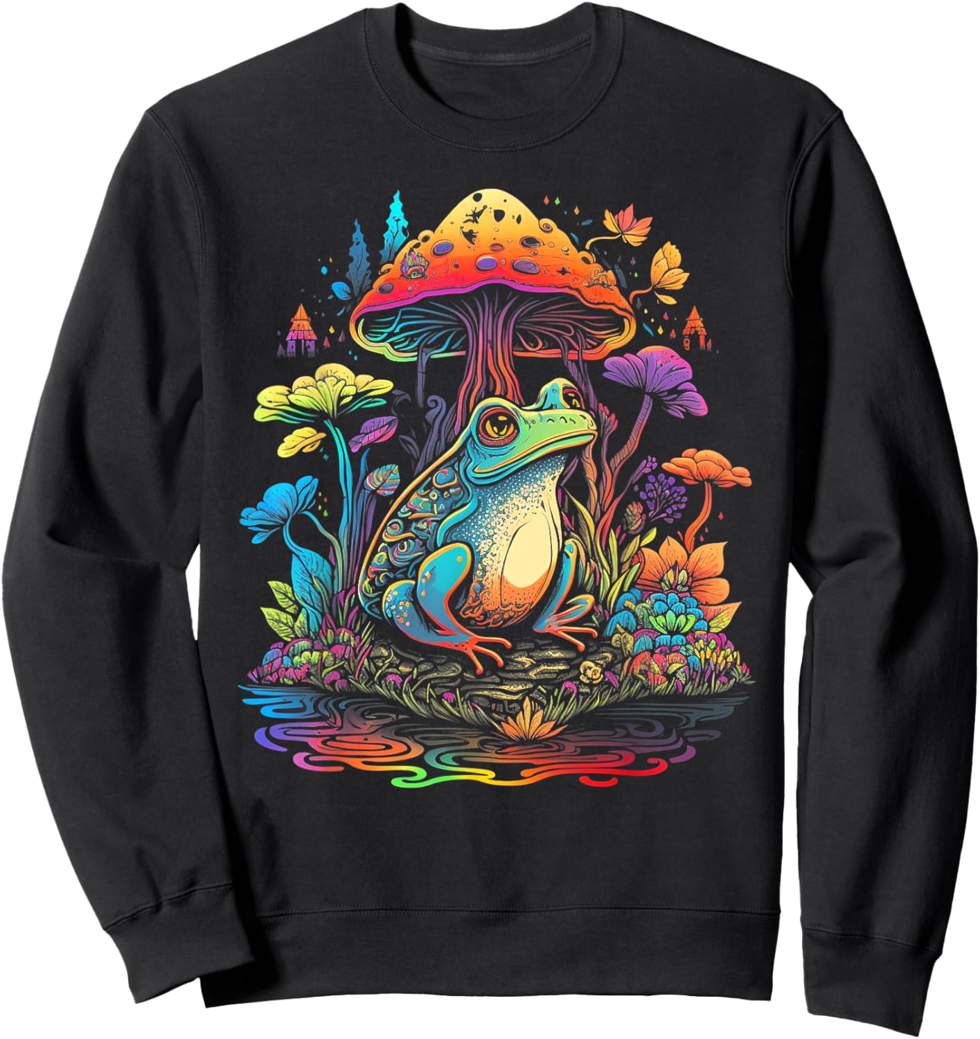 Mushroom Funny 80s Frog 70s Rainbow 60s Nature Flowers 90s Sweatshirt - Sweatshirt | Black