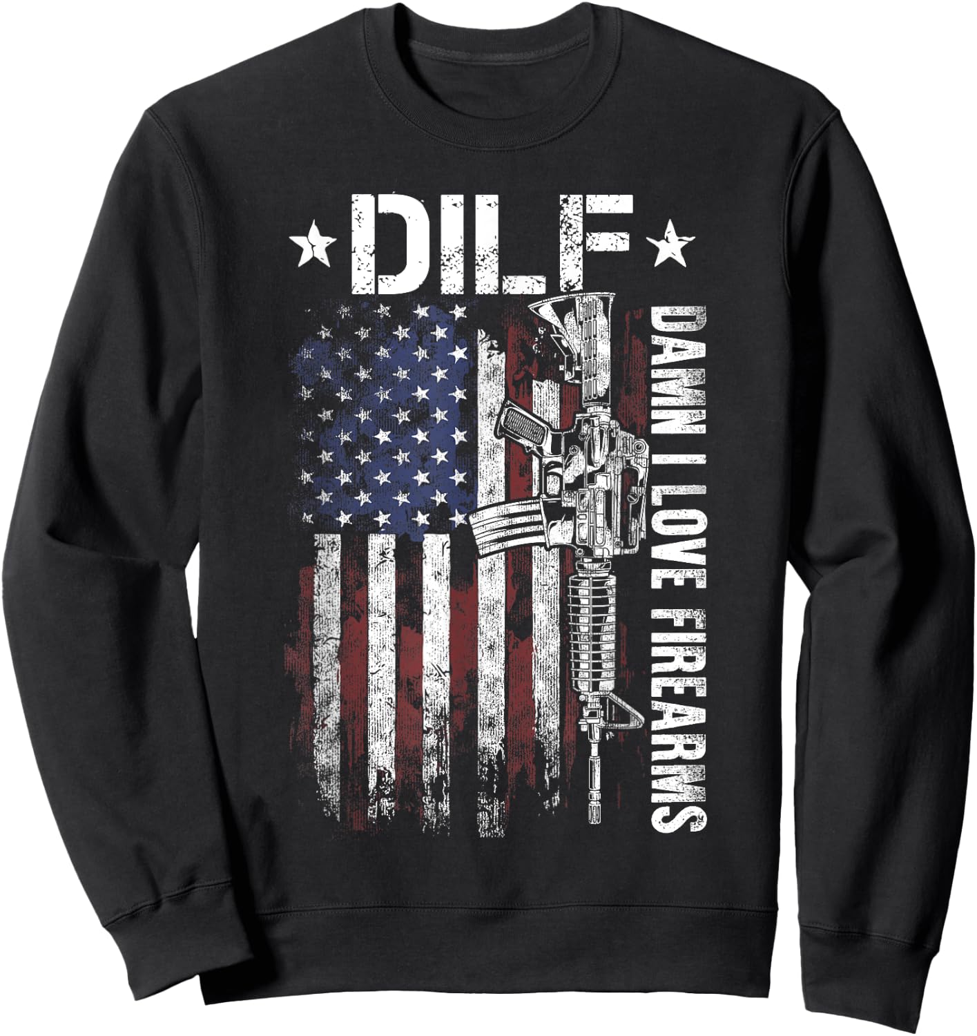 Gun American Flag DILF - Damn I Love Firearms Sweatshirt - Sweatshirt | Black