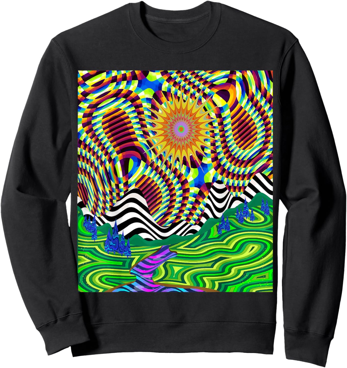 Psychedelic Trippy Mountain Funny Hippie Nature Lover Outfit Sweatshirt - Sweatshirt | Black