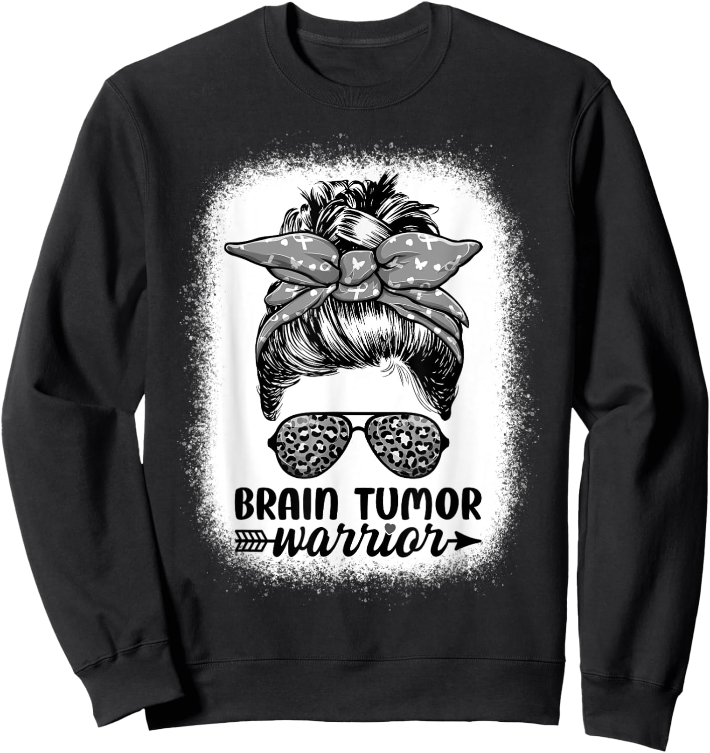 Brain Tumor Warrior Messy Bun Women - Brain Tumor Awareness Sweatshirt - Sweatshirt | Black