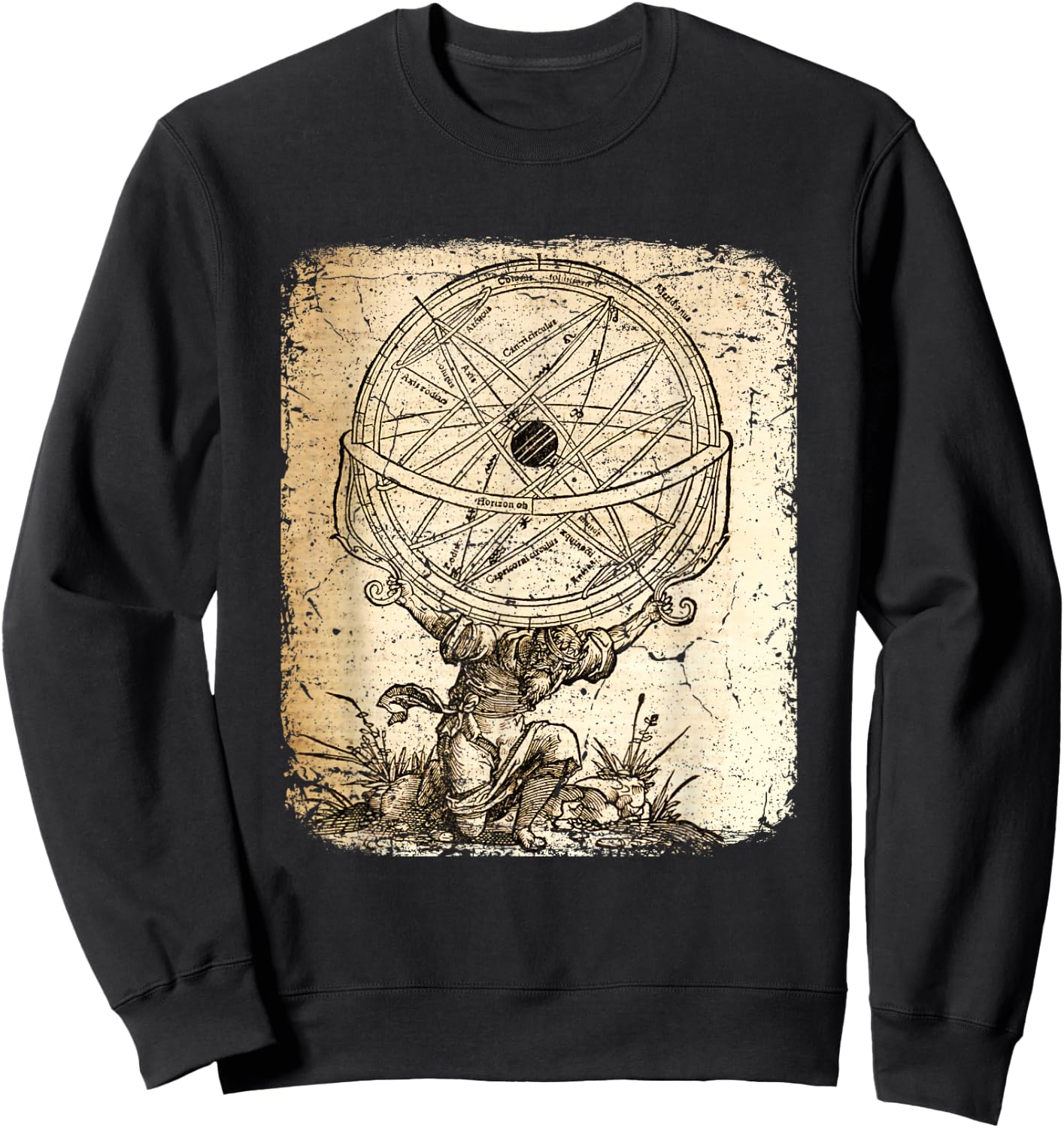 Vintage Atlas Greek God mythology Titan God History Art Sweatshirt - Sweatshirt | Black