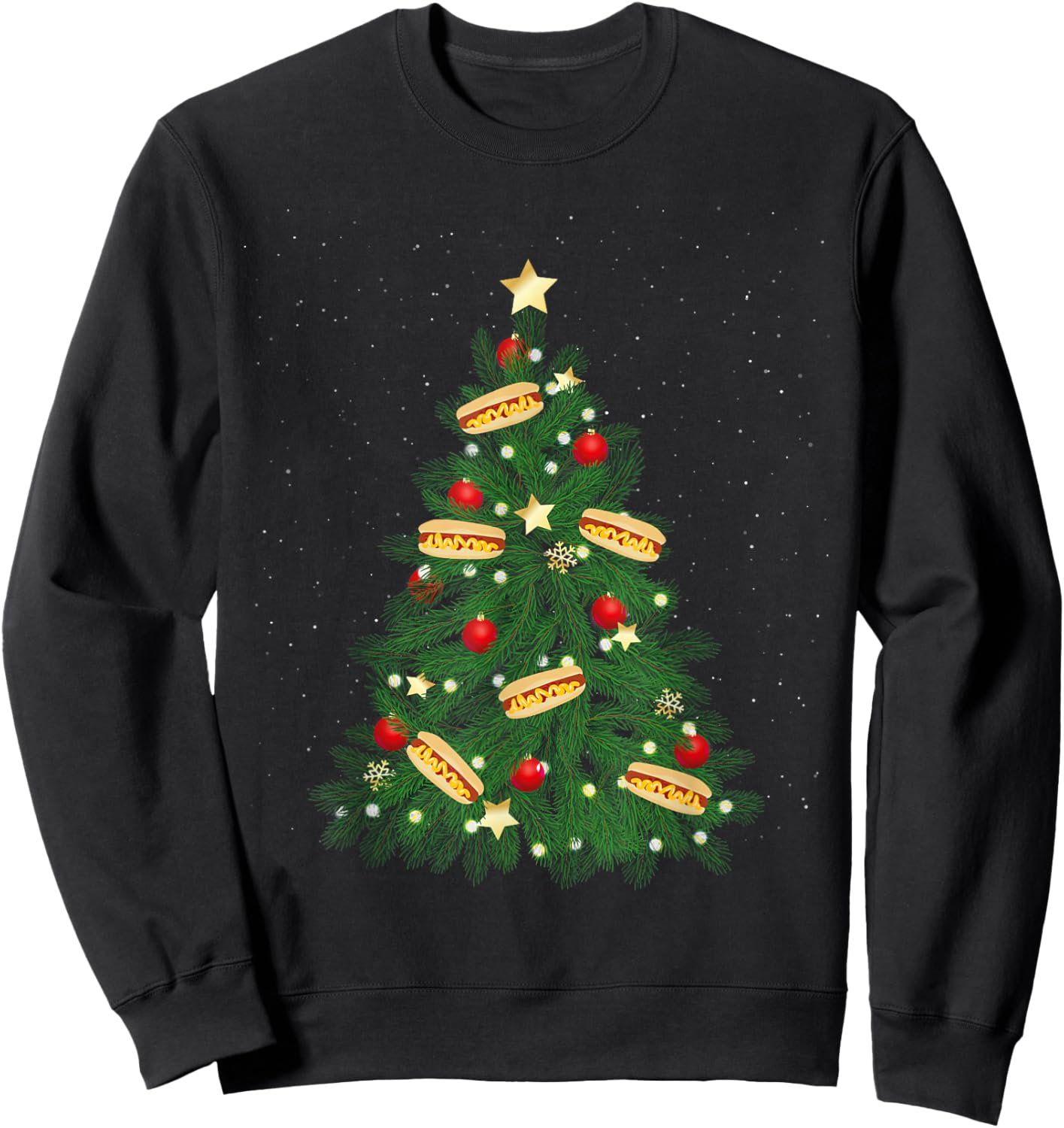 Hot Dog Adult Christmas Tree Sweatshirt - Sweatshirt | Black