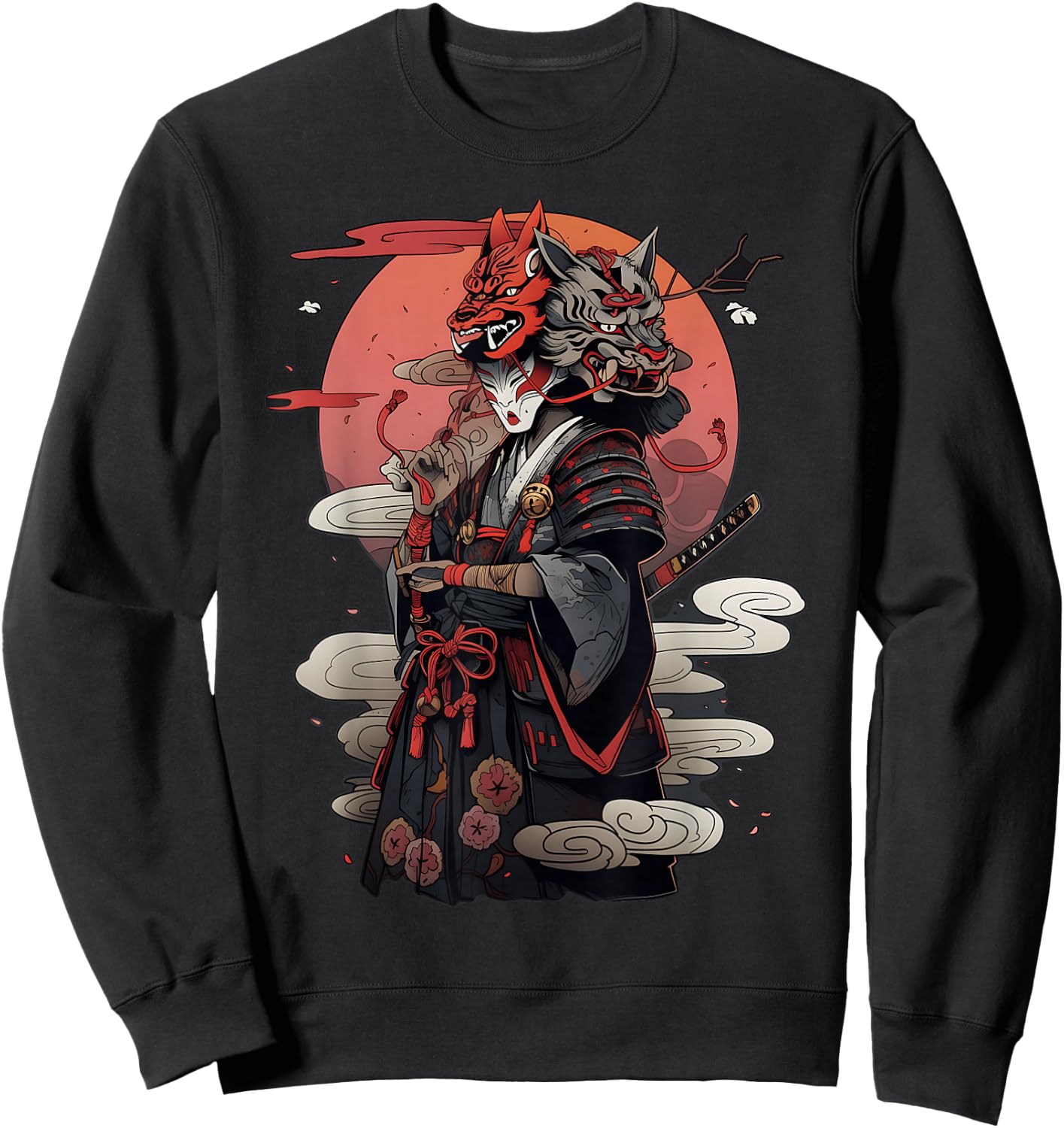 Samurai Strength And Courage Design With Animal Heads Sweatshirt - Sweatshirt | Black