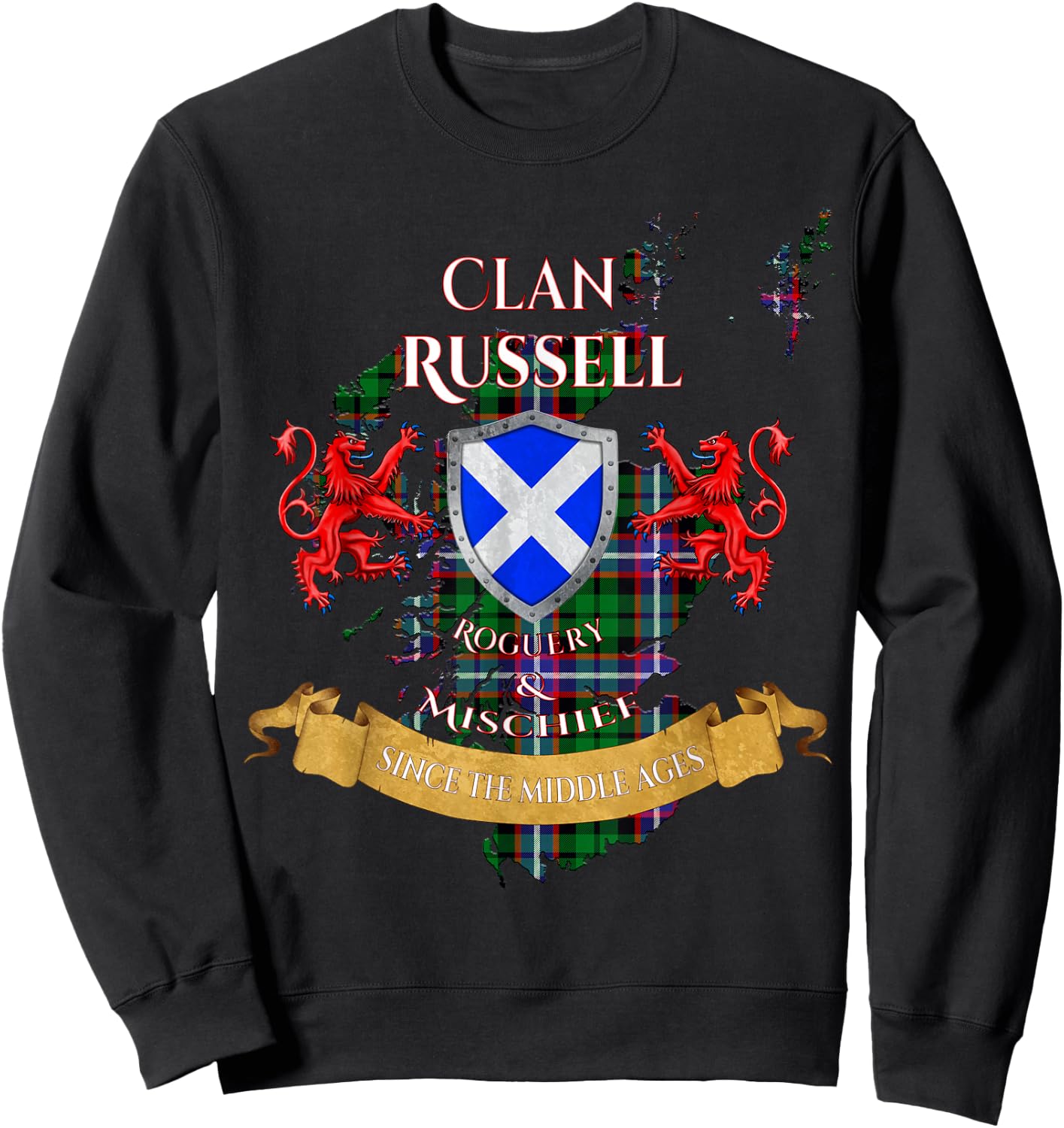 Russell Scottish Family Clan Middle Ages Mischief Sweatshirt - Sweatshirt | Black