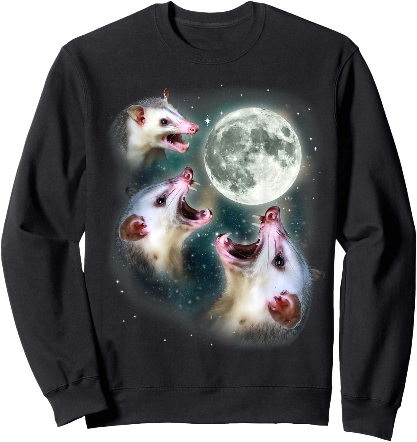 Possum Moon Shirt | 3 Opossums Weird Dead Moon Cursed Meme Sweatshirt - Sweatshirt | Black