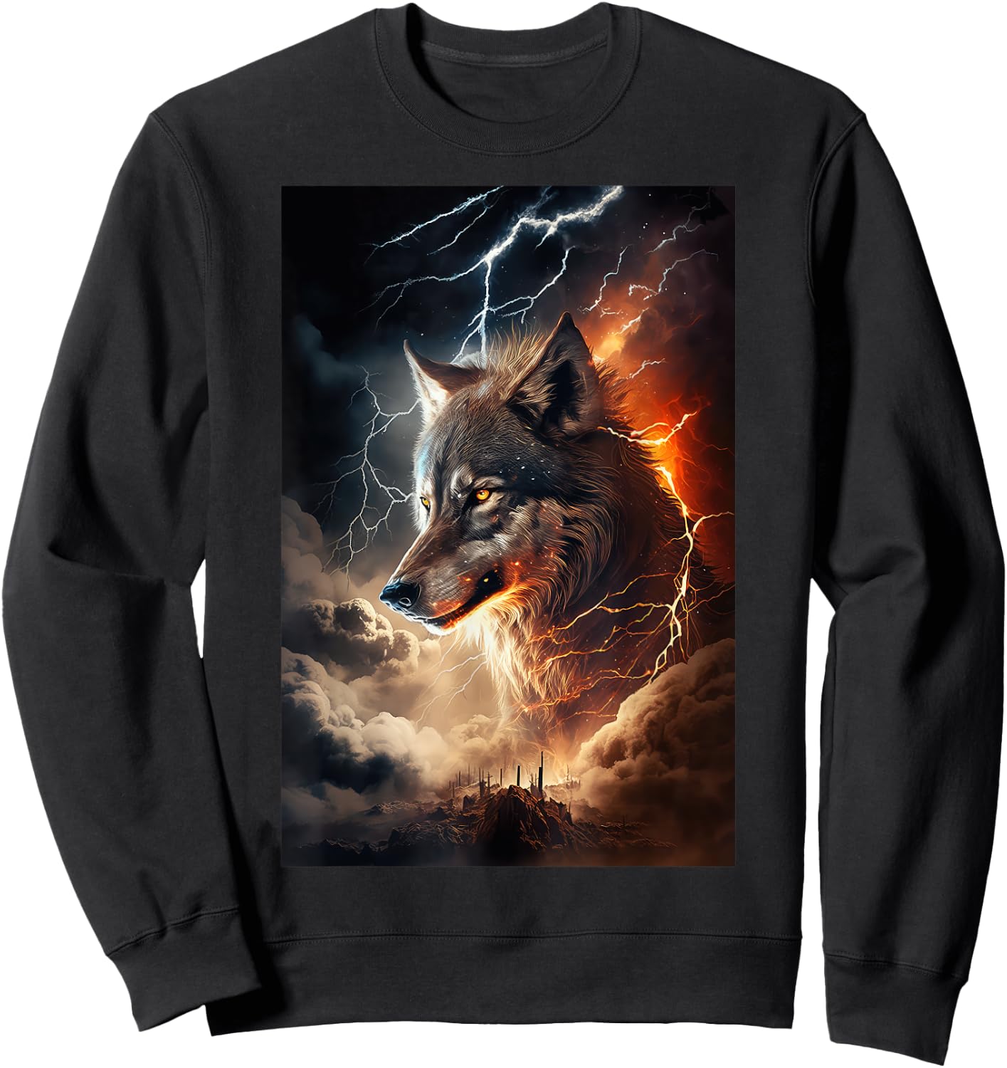 Wolf Lightning Thunder Wolf Lover Sweatshirt - Sweatshirt | Black